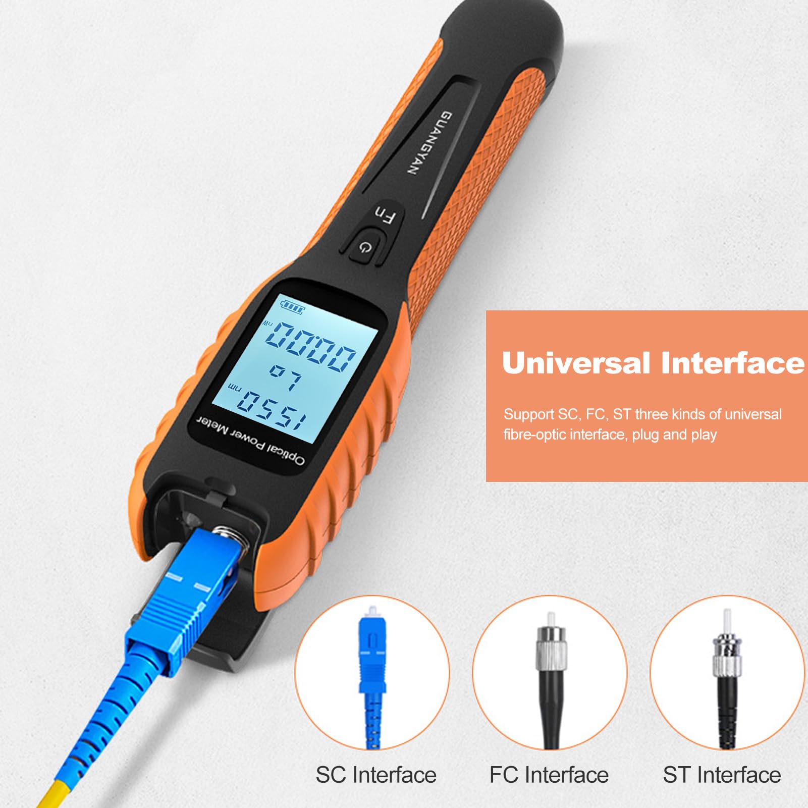Weytoll Photometre Fibre Optique, Compteur de puissance à Fiber optique Rechargeable de haute précision, avec lampe de poche, plage de mesure OPM -70~+10dBm FC/SC/ST
