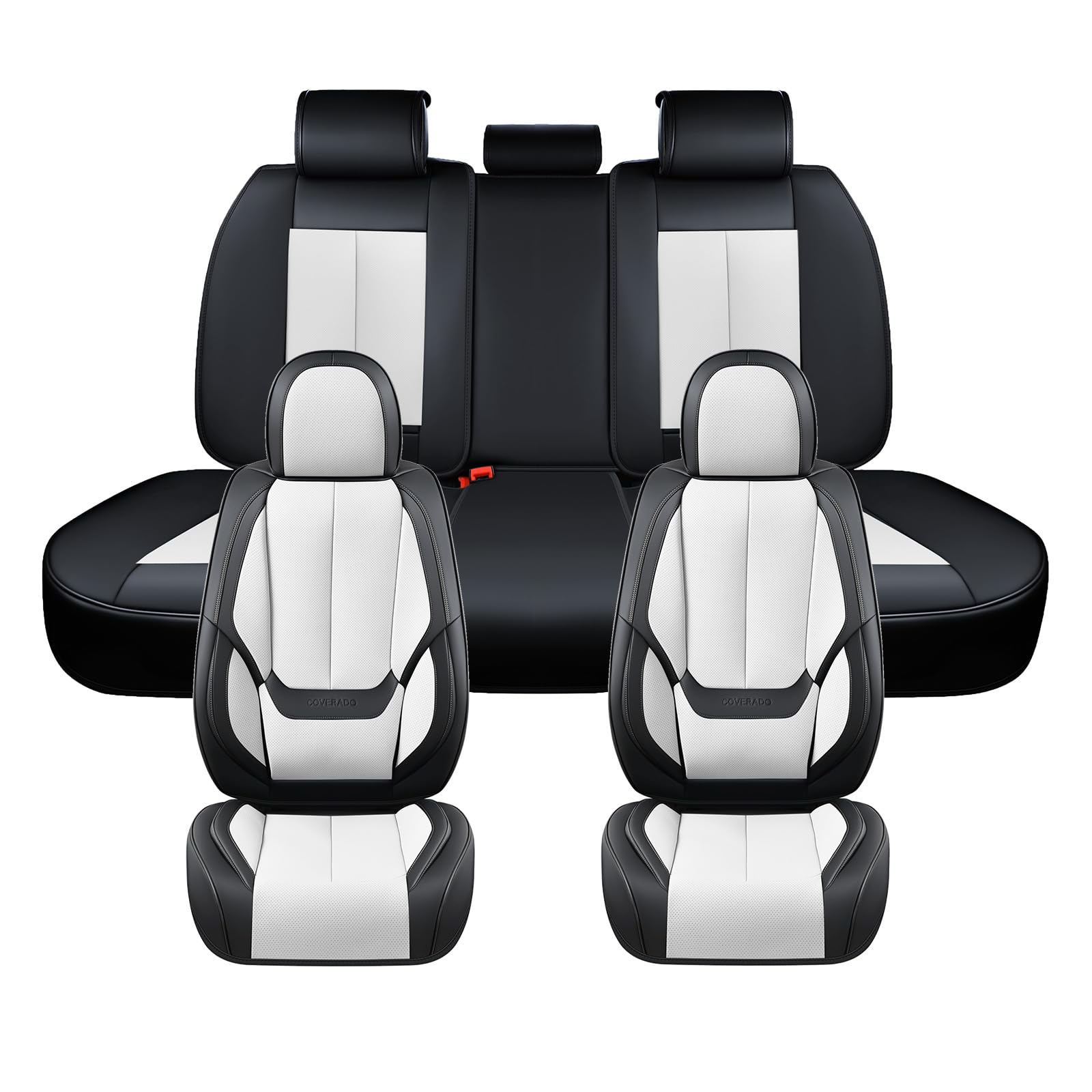 Coverado Seat Covers, Car Seat Covers Full Set, Leather Seat Covers for Cars, Car Seat Protector, Black Car Seat Covers Front Seats and Back Seats Universal Fit for Most Cars White