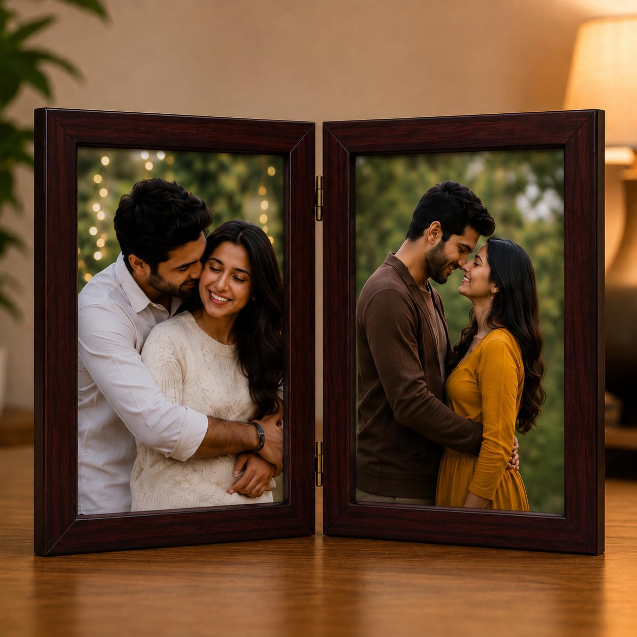 MSB's Book Type Photo Frame 5x7 Inch Picture Size | Premium 8mm MDF Wood | Personalized Double Photo Frame Gift | Table Top & Wall Hanging | Black with Gift Packing (2 image Brown Frame)-image-32