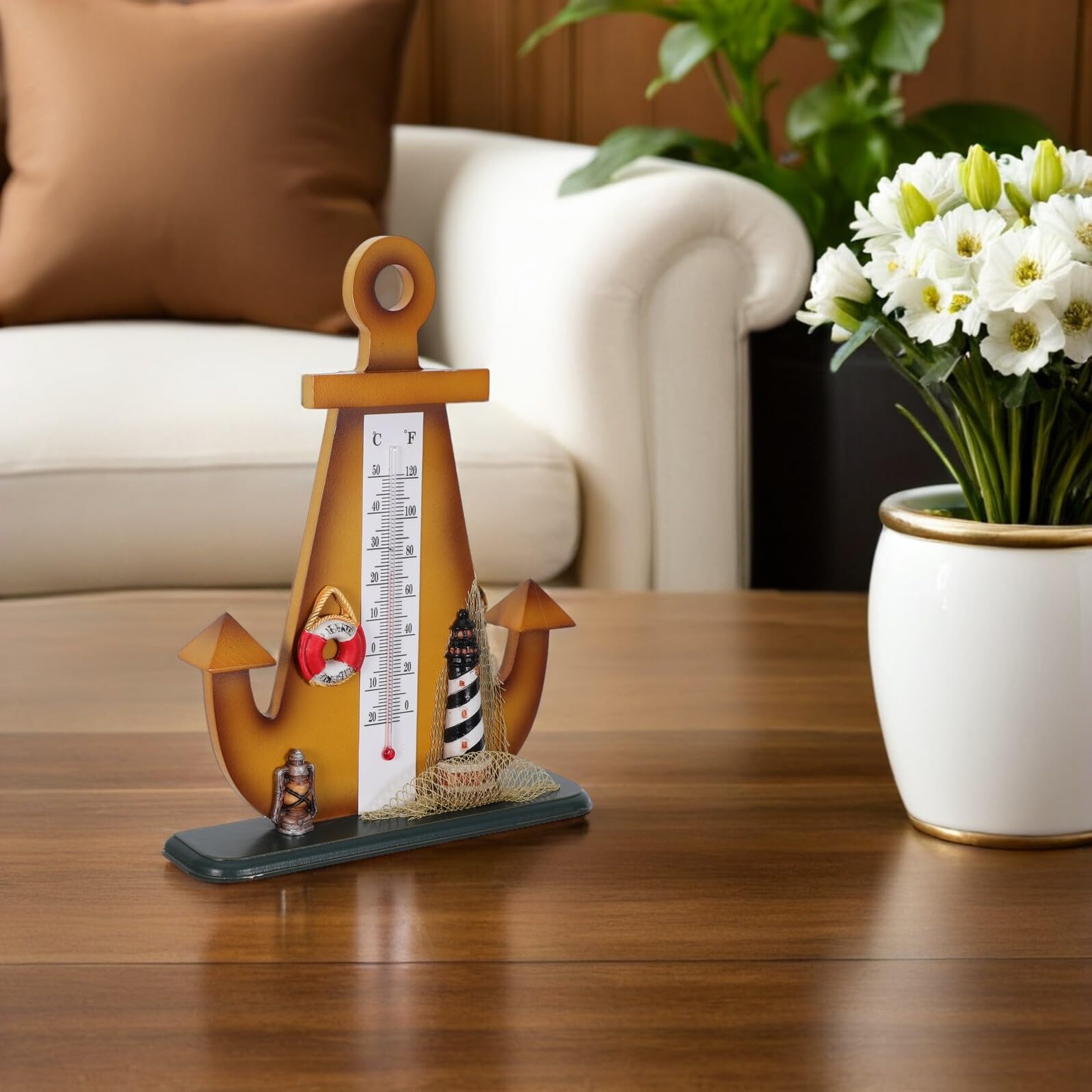 Abaodam Termometro da Tavolo Nautico Scultura Ancora in Stile Retrò, Decorazione per Interni ed Esterni, Indicatore Temperatura Affidabile per Casa, Ufficio e Giardino