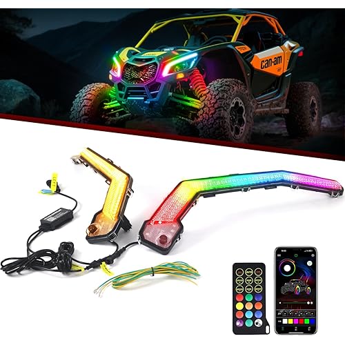 RGB LED Front Signature Beam Lights Replacement for Can Am Maverick X3 XDS XRS Max Turbo R 2017-2024,with DRL Turn Signal X3 Fang Light Assembly, IP68 Waterproof,Plug and Play,Remote/App Control
