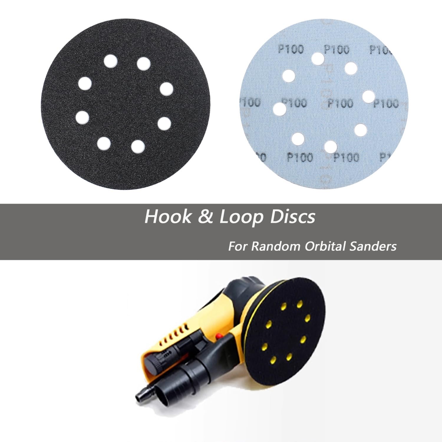 50 Pcs 5 Inch 8 Hole 100 Grit Wet and Dry Sanding Discs, Round Hook and Loop Disc Sandpaper for Random Orbital Sanders