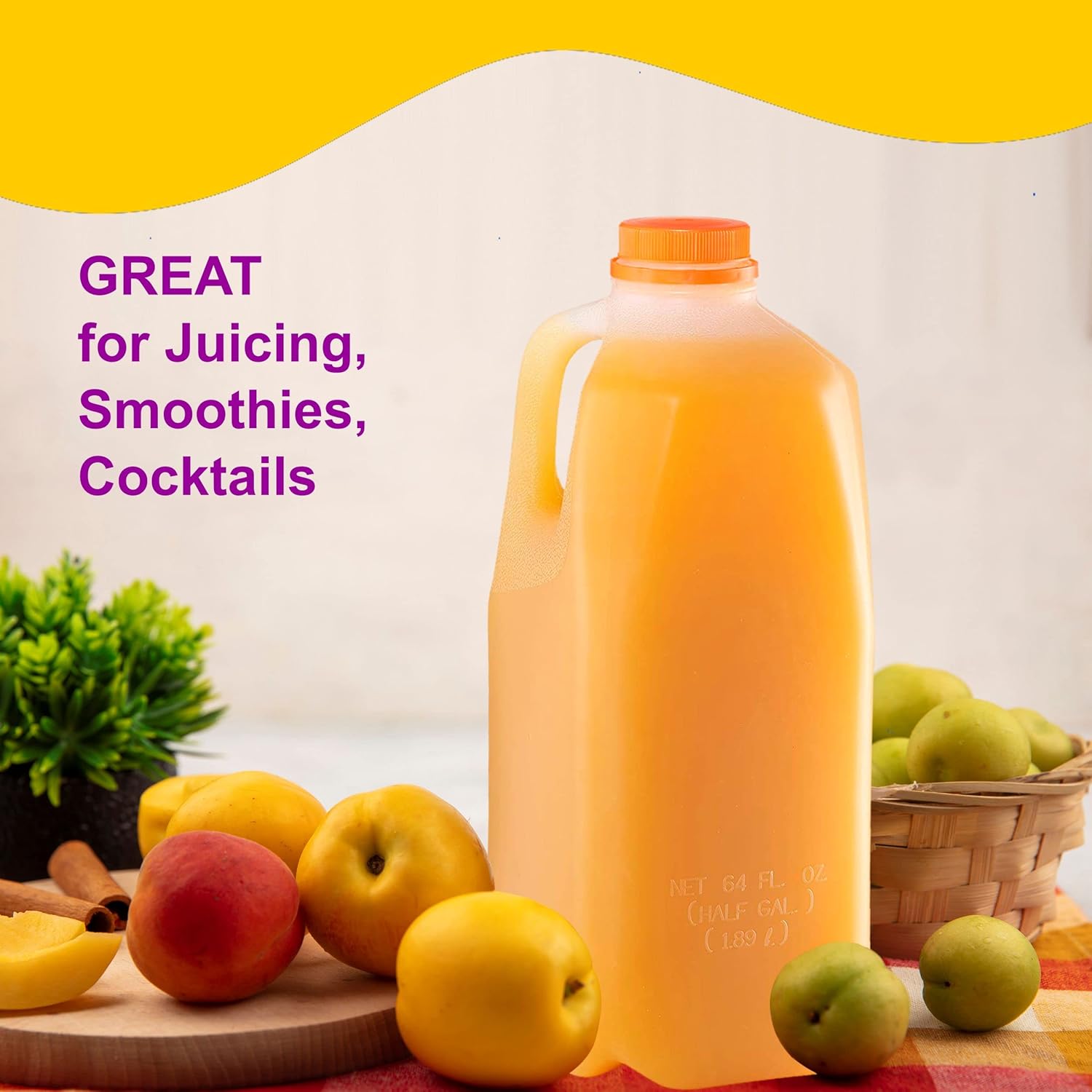 EcoQuality [20 PACK] Empty Plastic Juice Bottles with Tamper Evident Caps 64 OZ - Half Gallon, Smoothie Bottles - Ideal for Juices, Milk, Smoothies, Picnic's and even Meal Prep Juice Containers