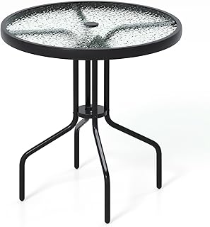 Tangkula 27.5 Inch Round Outdoor Dining Table with Tempered Glass Top, O...