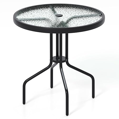 Tangkula 27.5 Inch Round Outdoor Dining Table with Tempered Glass