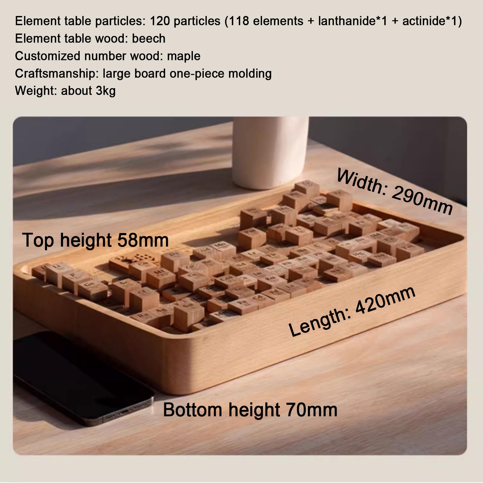 Tavola Periodica degli Elementi Chimici in Legno Massello, 120 Pezzi di Puzzle in Legno, con Schienale Regolabile in 5 Posizioni, Confronto tra Cinese E Inglese, per Insegnante/Studente