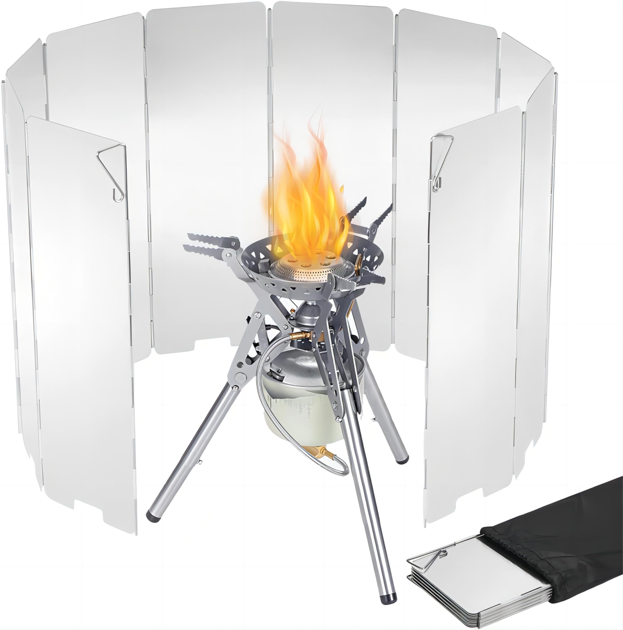 COOLBABY 10 Plates Camping Stove Windscreen, Foldable Outdoor Picnic Cooker Wind Screen Gas Stove Windshield for Camping Stove Backpacking Stove Butane Stoves Alcohol Stoves
