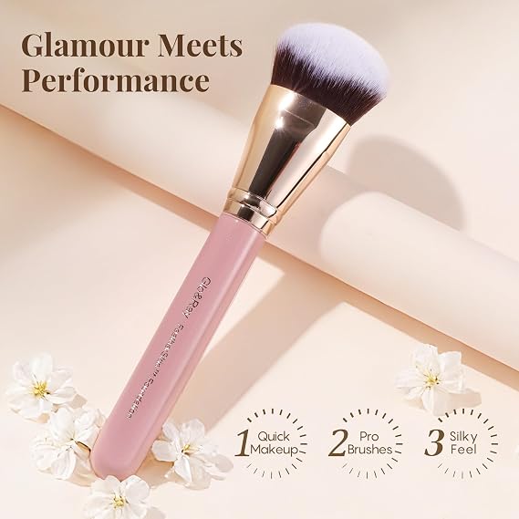 GLO&RAY Flat Angled Kabuki Foundation Brush for Liquid Makeup, Dense Buffing Cream & Powder Foundation Brush for Face, Large Professional Makeup Brushes for Seamless Blending Flawless Coverage, Pink