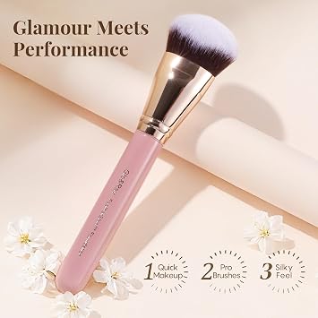 GLO&RAY Flat Angled Kabuki Foundation Brush for Liquid Makeup, Dense Buffing Cream & Powder Foundation Brush for Face, Large Professional Makeup Brushes for Seamless Blending Flawless Coverage, Pink
