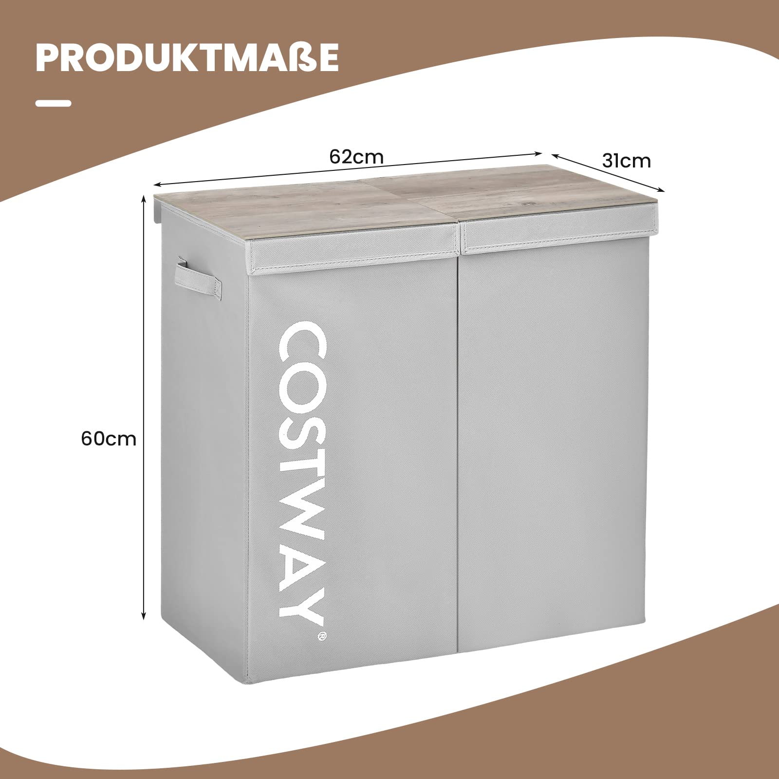 Wasmand met deksel, 105 l, wasverzamelaar, 2 vakken, wasbox met handgrepen, wasmand met 2 uitneembare waszakken, voor badkamer, 62 x 31 x 60 cm, zwartVH34364 Wasmand met deksel, 105 l, wasverzamelaar, 2 vakken, wasbox met handgrepen, wasmand met 2 uitneembare waszakken, voor badkamer, 62 x 31 x 60 cm, zwartVH34364