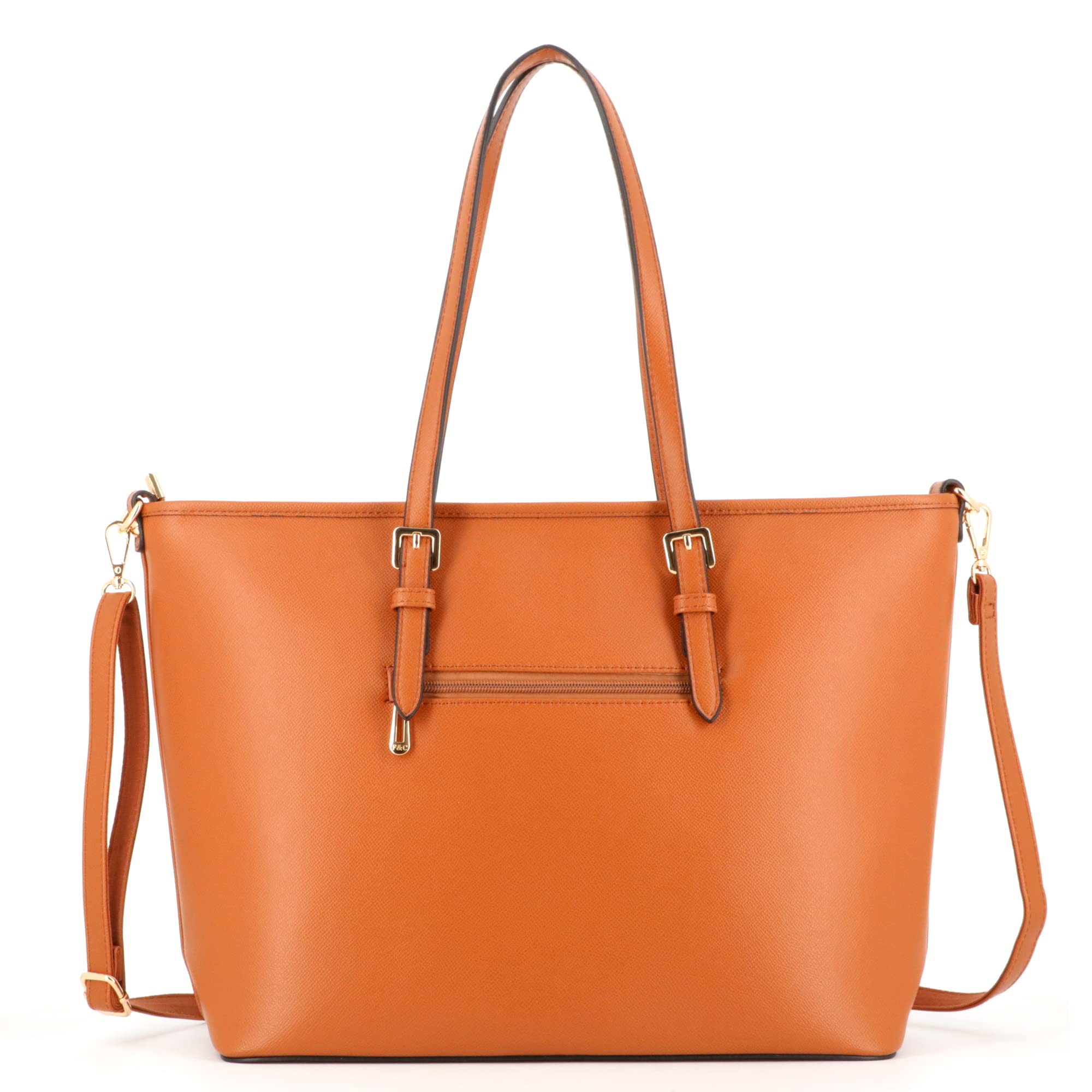 flora & co - Grand Sac à Main Femme Format A4 Similicuir Grainé - Sac Cabas Fourre-Tout Cours Lycée - Sac Shopping Taille XL Léger - Elégant Classique - CAMEL