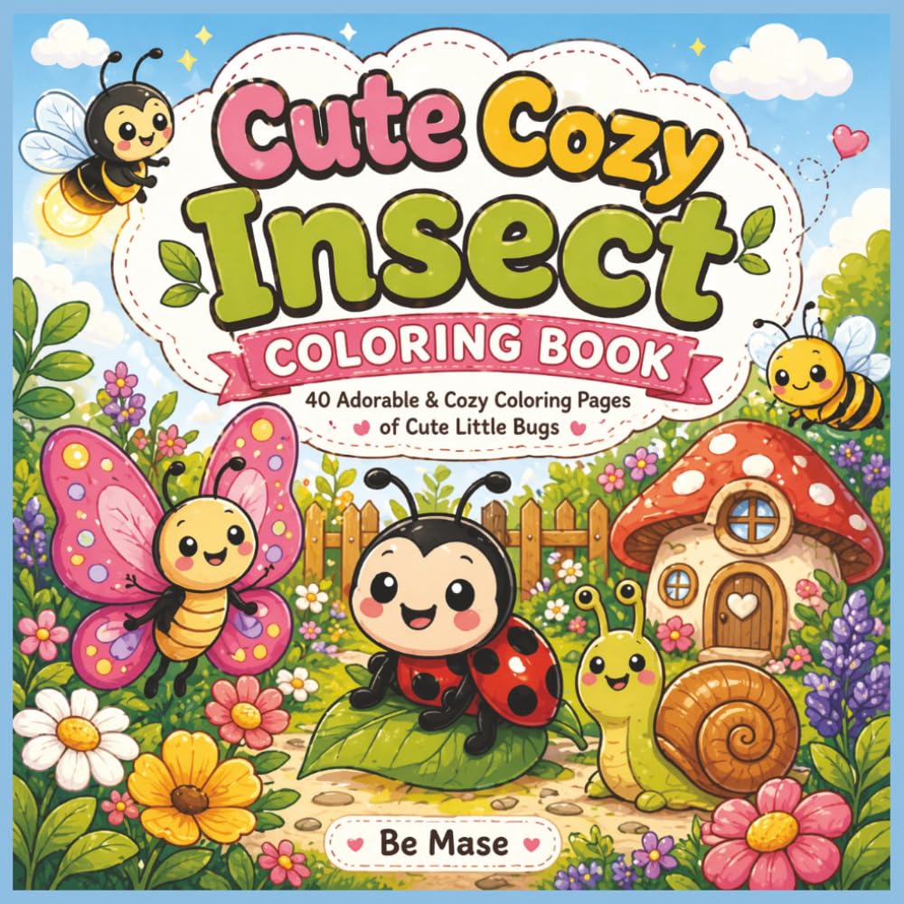 Cute Cozy Insect Coloring Book: 40 Adorable and Relaxing Bug Coloring Pages for Stress Relief, Mindfulness and Fun for All Ages
