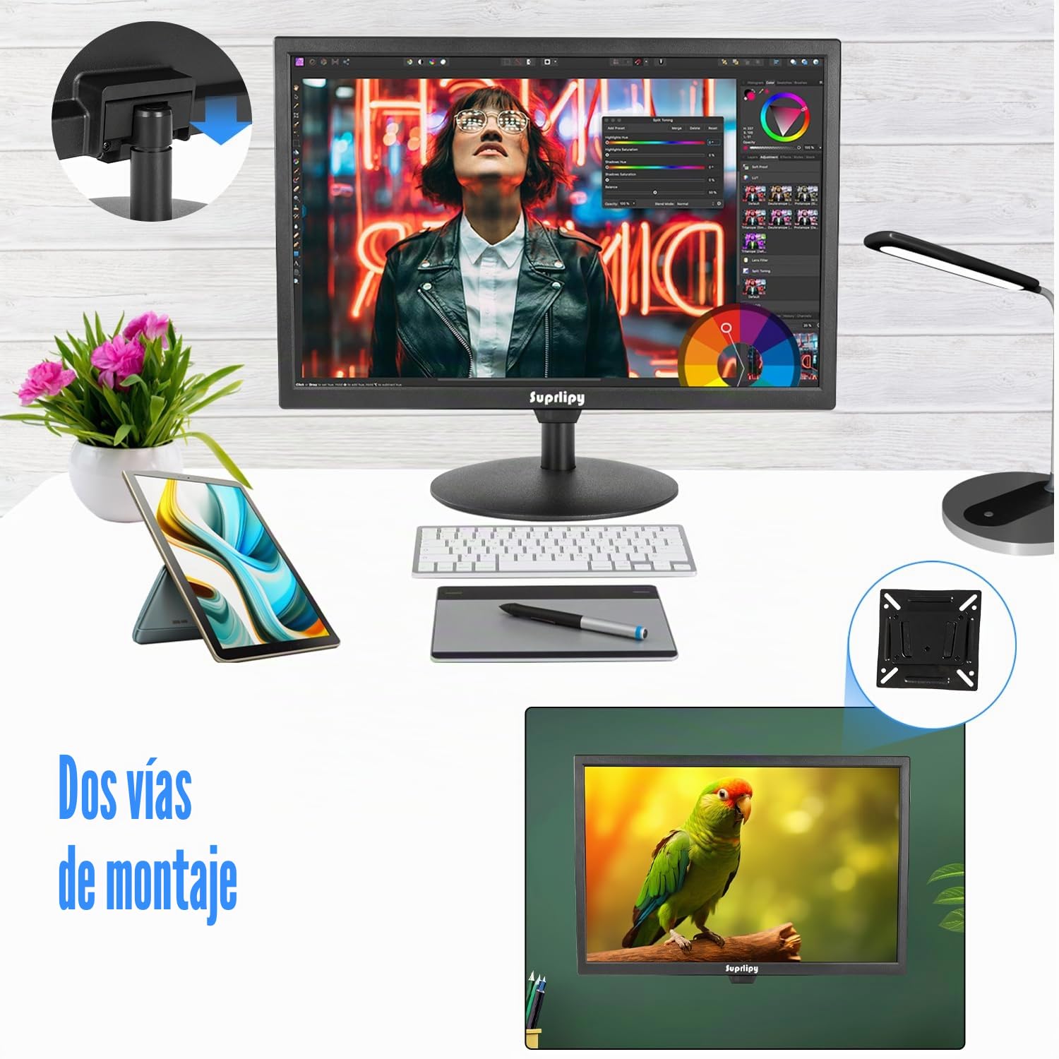 Monitor IPS pequeño FHD de 19 pulgadas, pantalla LCD 1440 x 900 60 Hz 16:10 con HDMI BNC VGA AV entrada USB altavoces integrados para cámara de seguridad CCTV DVR PC RasPi