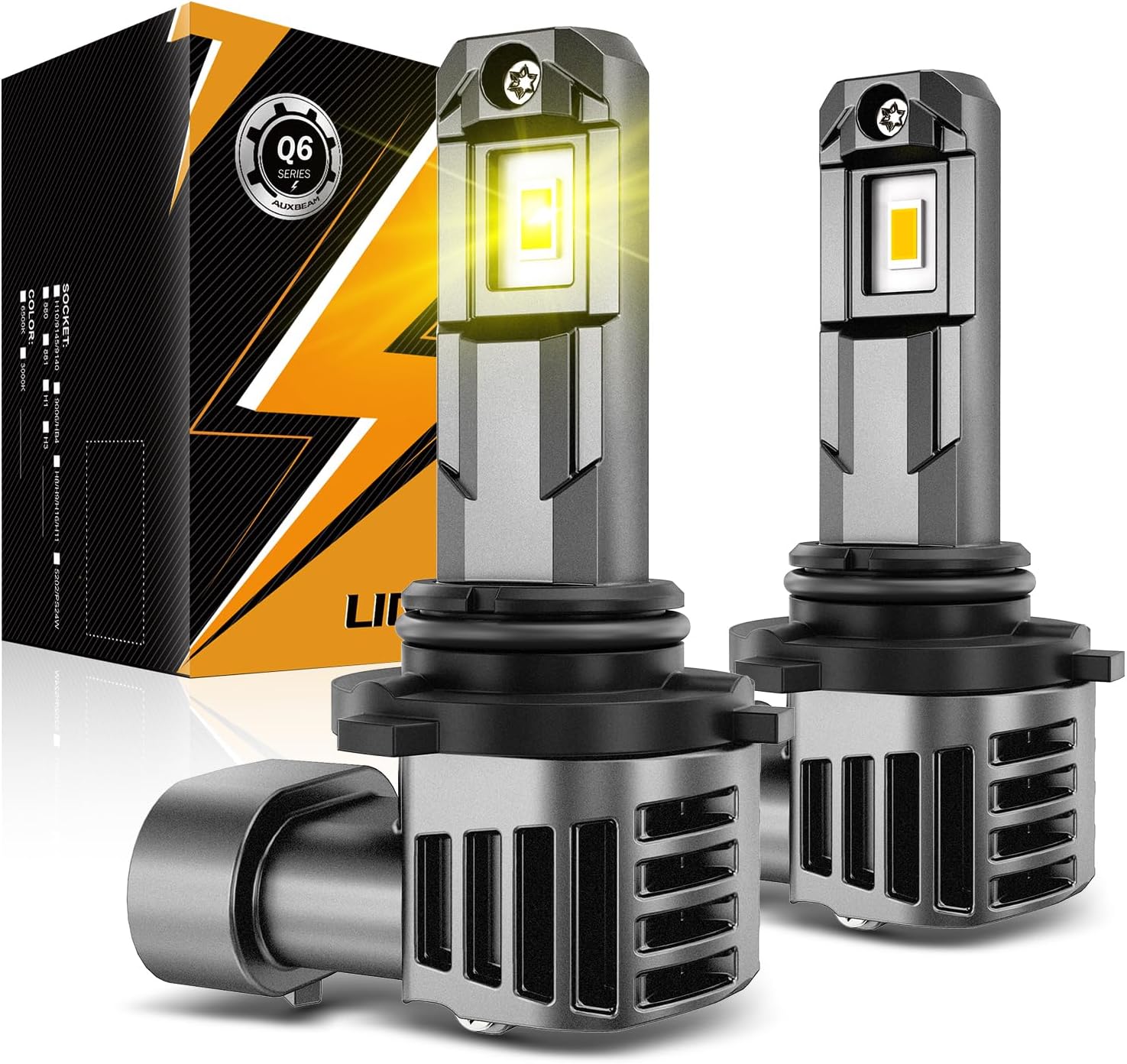 Auxbeam 9006 Fog Lights, 3000K Golden Yellow, 12000LM Super Bright 600% Brighter, Enhanced Visibility for Fog & Off-Road, Plug and Play, Pack of 2