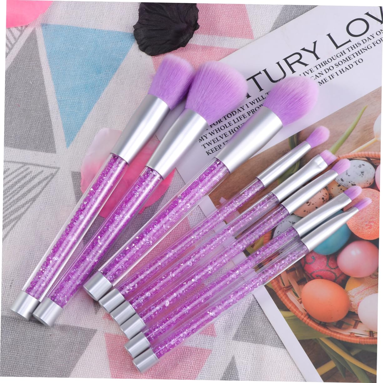 Healeved Ensemble de Pinceaux de Maquillage à Paillettes Tendance avec Manche en Strass Kit Complet de Pinceaux Cosmétiques pour Femmes Application de Maquillage Naturel