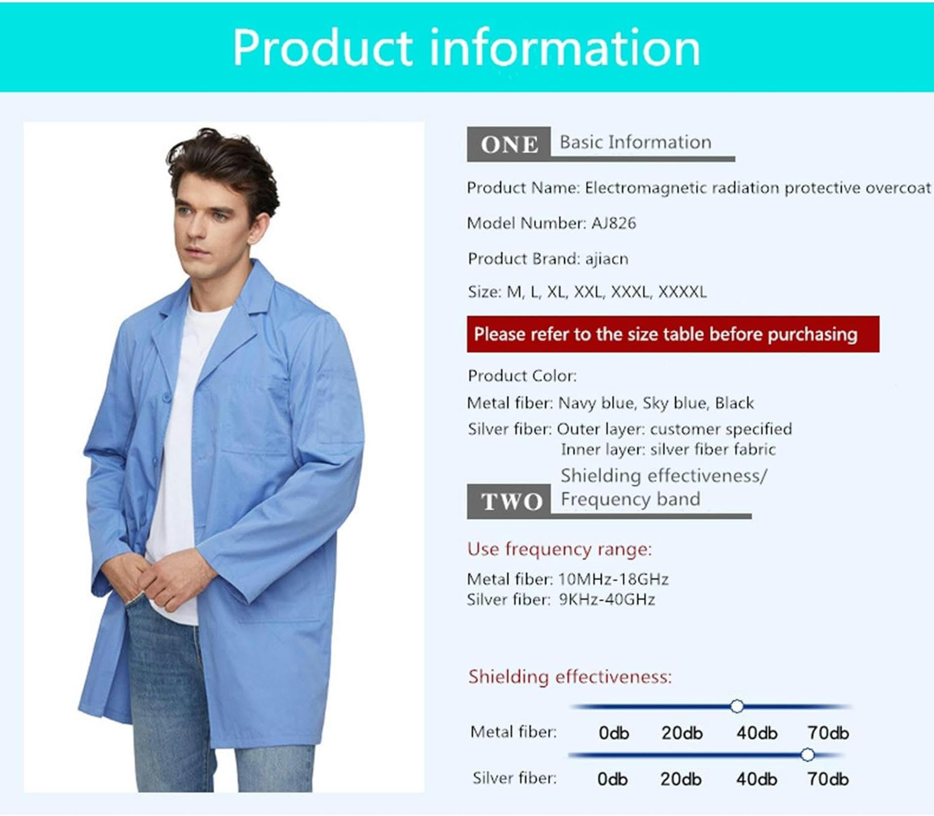XENITE Blindage EMF Salopette De Protection Contre Les Rayonnements Électromagnétiques Station De Base GSM Station d'alimentation Haute Tension Protection EMF Vêtements De Travail,XL