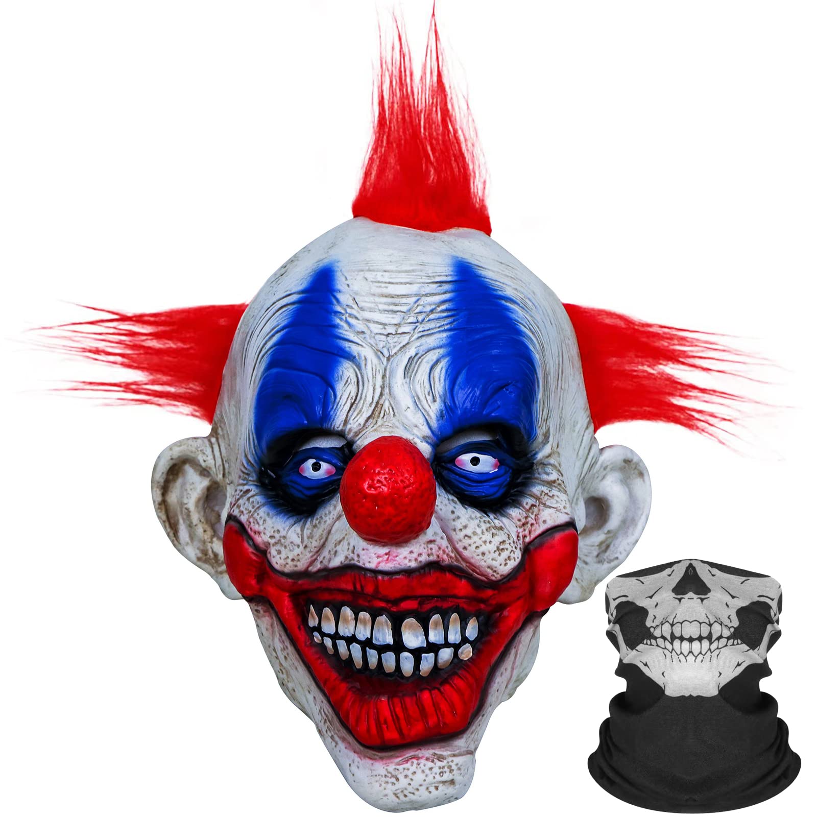 BAOCHENGScary Evil Clown Mask, Halloween Joker Mask, Killer Clown Masks, Full Head Latex Red Hair Clown Mask Funny for Adult Women and Men, Cosplay, Masquerade