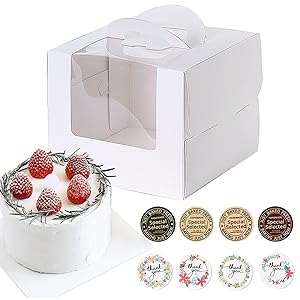 SUGORER 20pcs 6x6x6 Inches Christmas Cake Boxes with Cake Boards Handles White Bakery Boxes Cajas Pasteles for Cakes, Pastries, Chocolates, Cookies, Pie, Birthday Party, Wedding, Valentine's Day