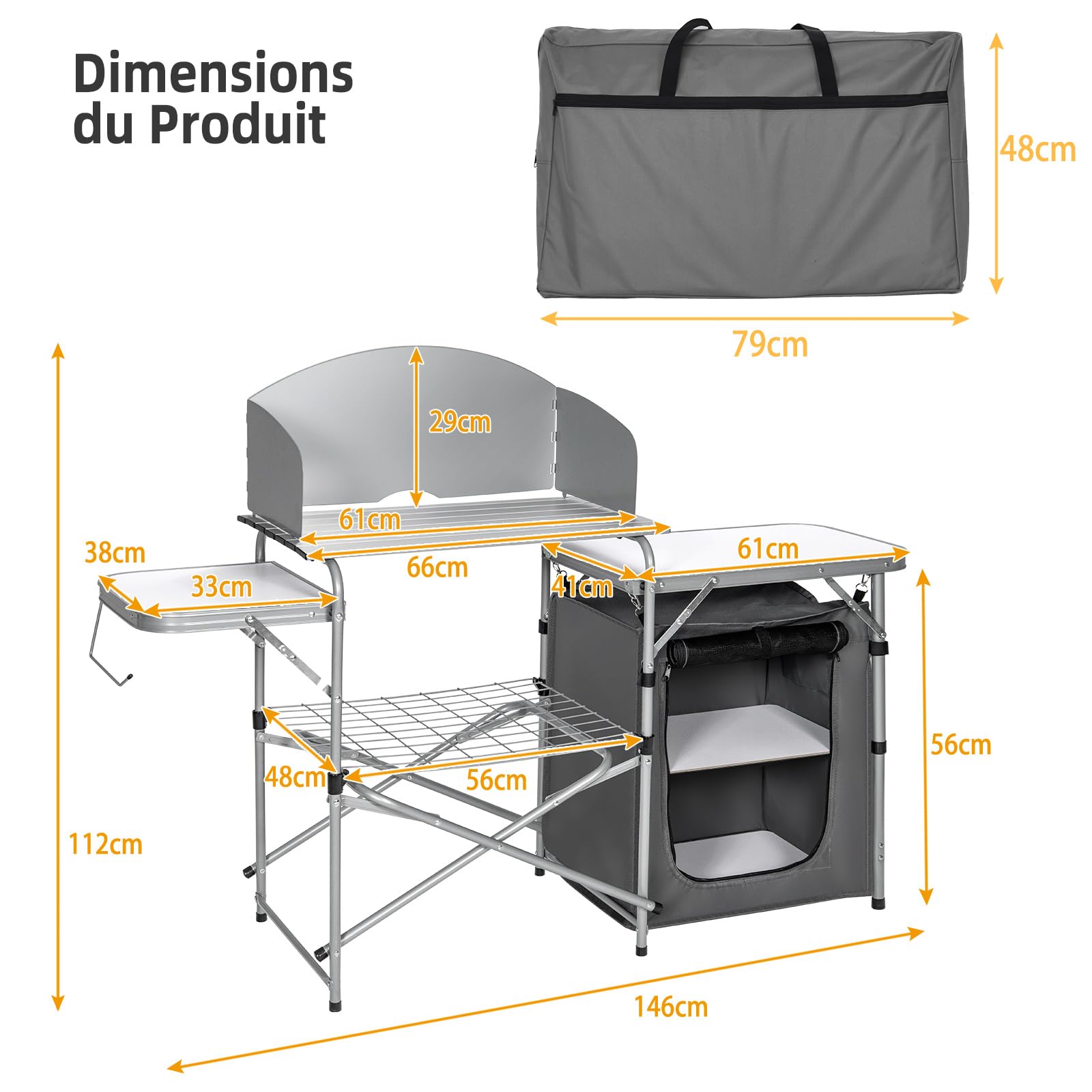 GYMAX Armoire de Camping Pliable avec Cadre en Aluminium, Pare-Brise