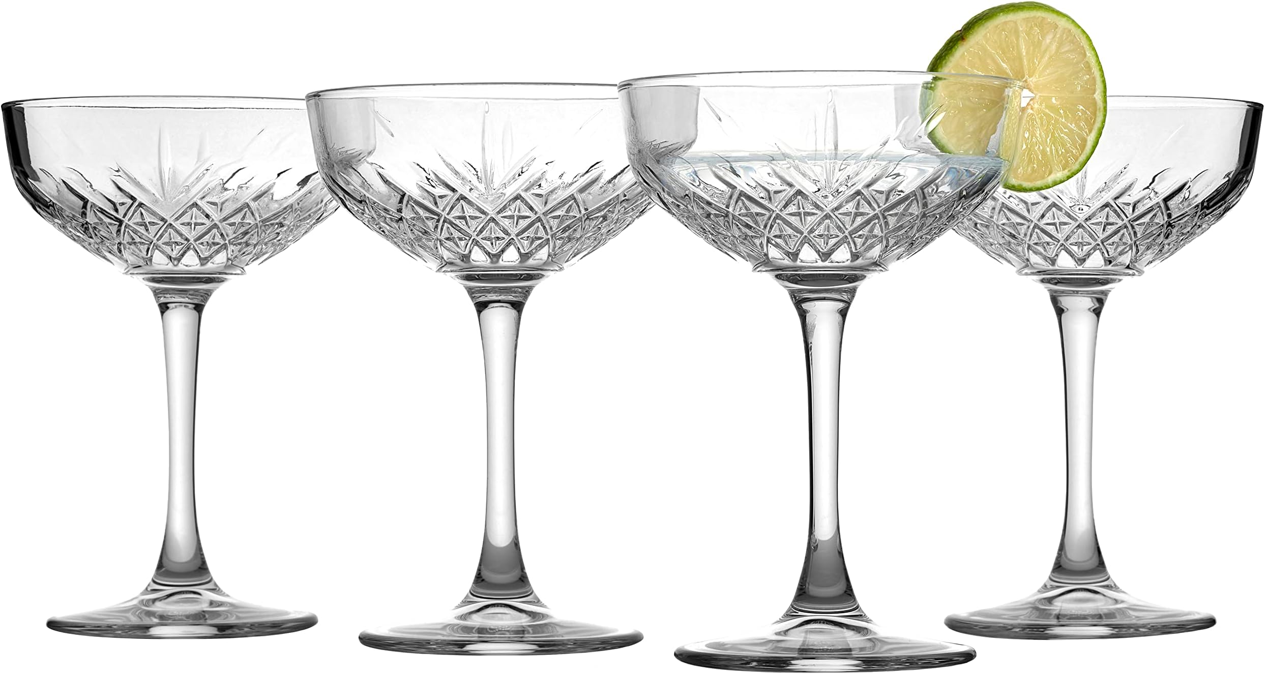 Coupe Cocktail Glasses Set Of 4 - Exclusive Martini, Margarita Glasses - Timeless Champagne Coupe Glasses - Crystal Design - 8.6 oz Long Stem Glassware