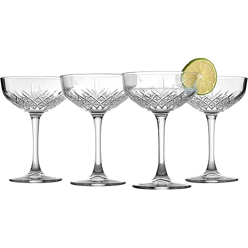 Pasabahce Coupe Cocktail Glasses Set Of 4 - Exclusive Martini, Margarita Glasses - Timeless Champagne Coupe Glasses - Crystal Design - 8.6 oz Long Stem Glassware