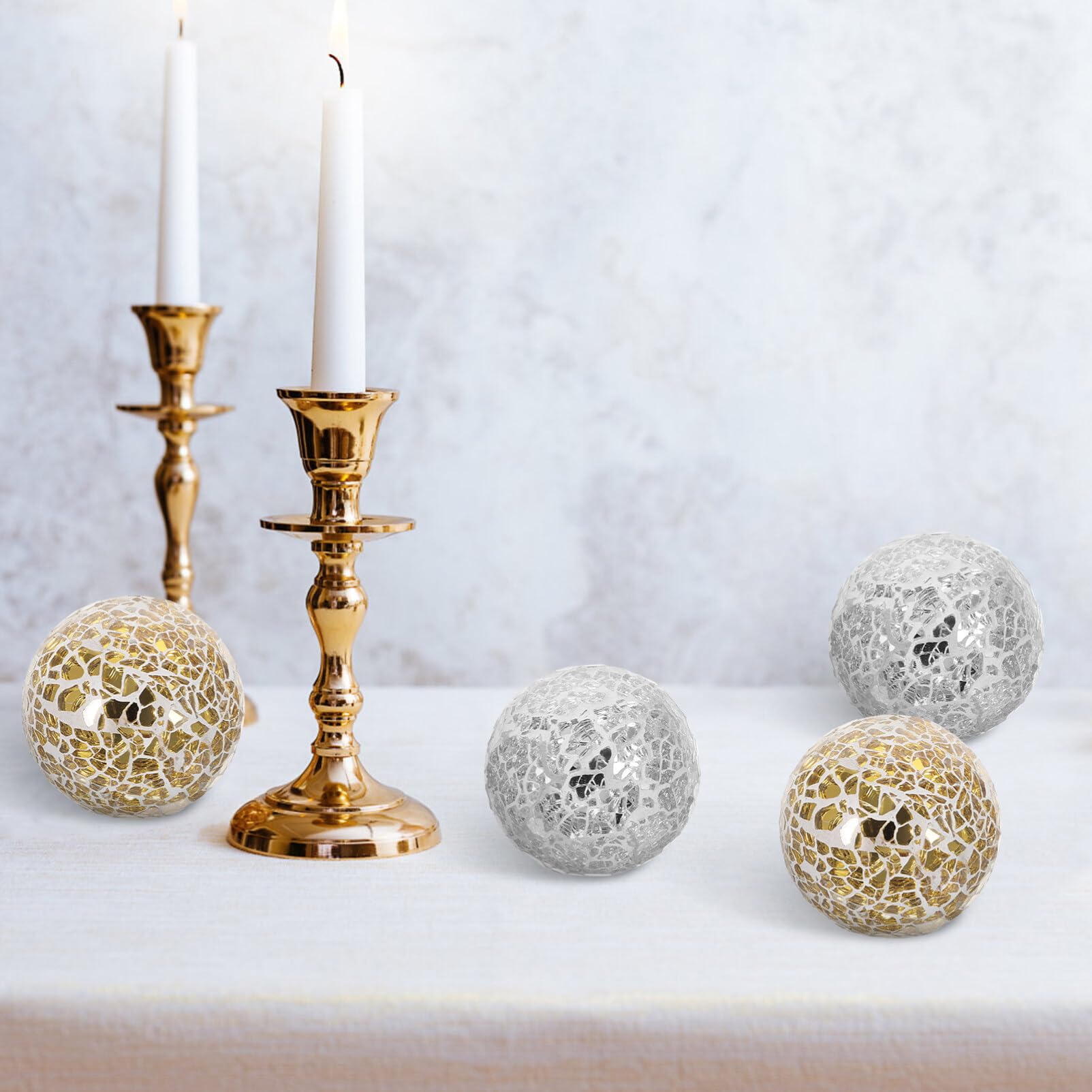 SEWACC Mosaic Decorative Balls 4 Pcs Decorative Balls 2.4 Inch Mosaic Glass Balls Centerpiece Balls Glass Mosaic Orbs for Wedding Party Home Decor Glass Mosaic Balls