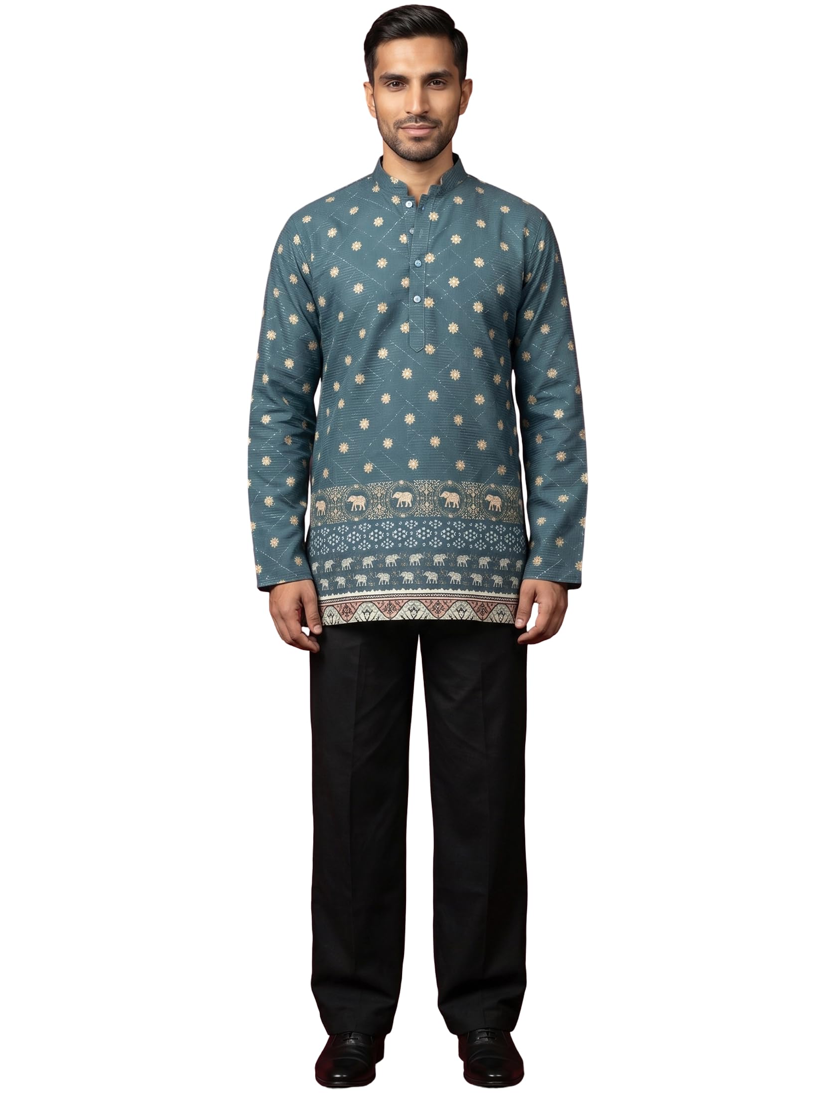 jompers Men's Cotton Blend Printed Kurta with Korean Pants Set-picture-29
