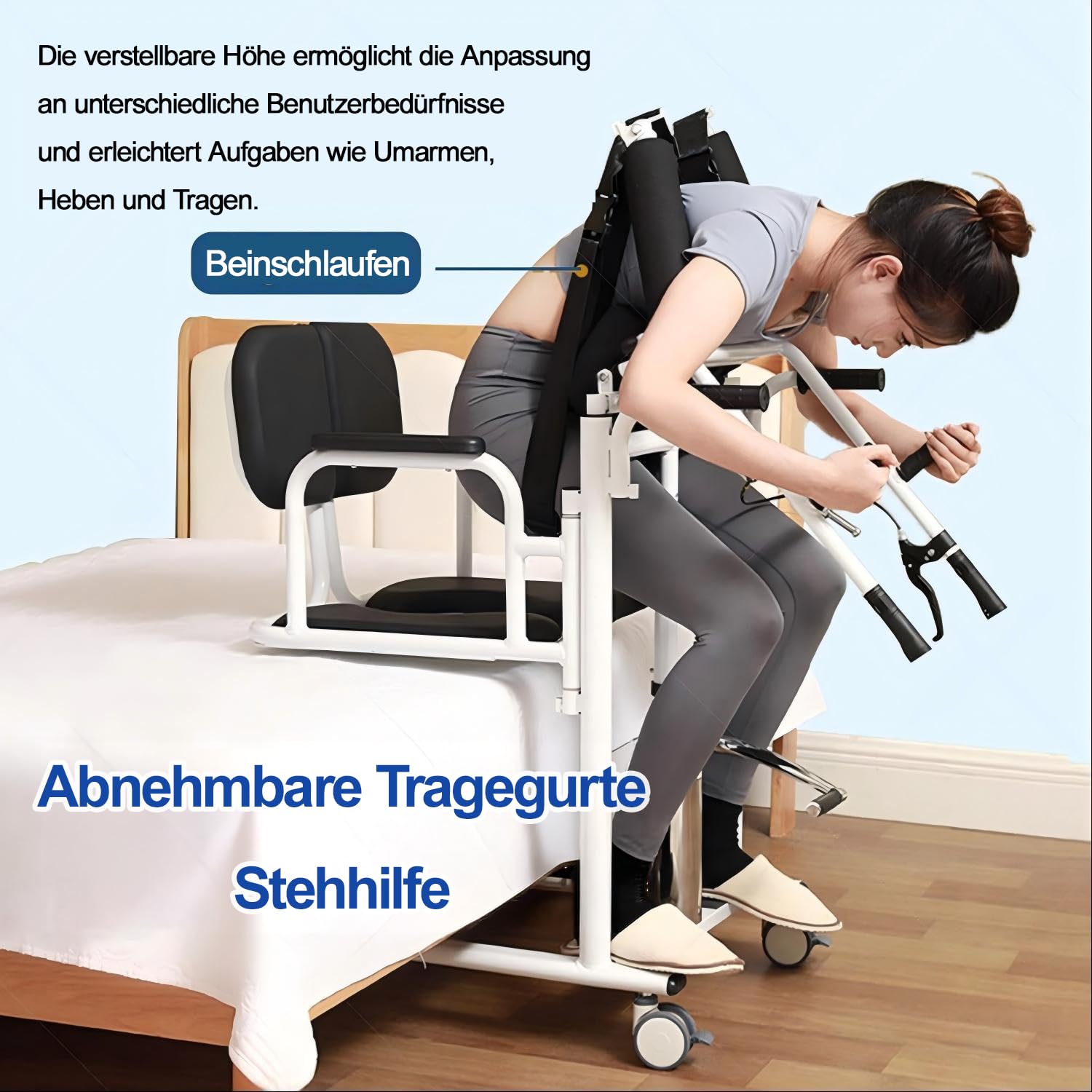 Patientenlifter Transferstuhl, 5-in-1 Hydraulischer Patientenlift-Rollstuhl mit 180° Geteiltem Sitz Tischplatte, Höhenverstellbarer Toiletten- und Duschstuhl für Senioren Zuhause,Blau