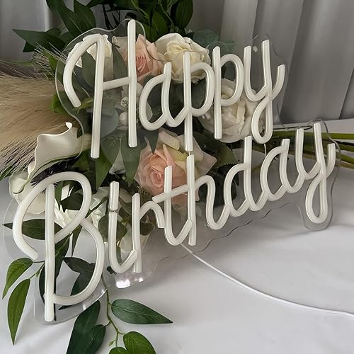 Miniatura 5 de Letrero decorativo de neón de feliz cumpleaños, acrílico, 17.0 x 11.8 pulgadas, blanco cálido, estilo moderno, montaje en pared, letrero LED