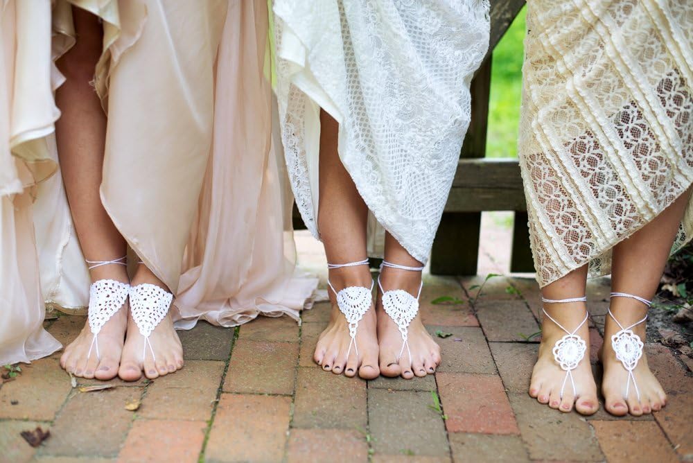 Hand Crochet Barefoot Sandals, Boho Bridal Shoes for Beach Weddings, Lace Foot Jewelry for Women, Adjustable One Size, Women's Beach Footwear image 5