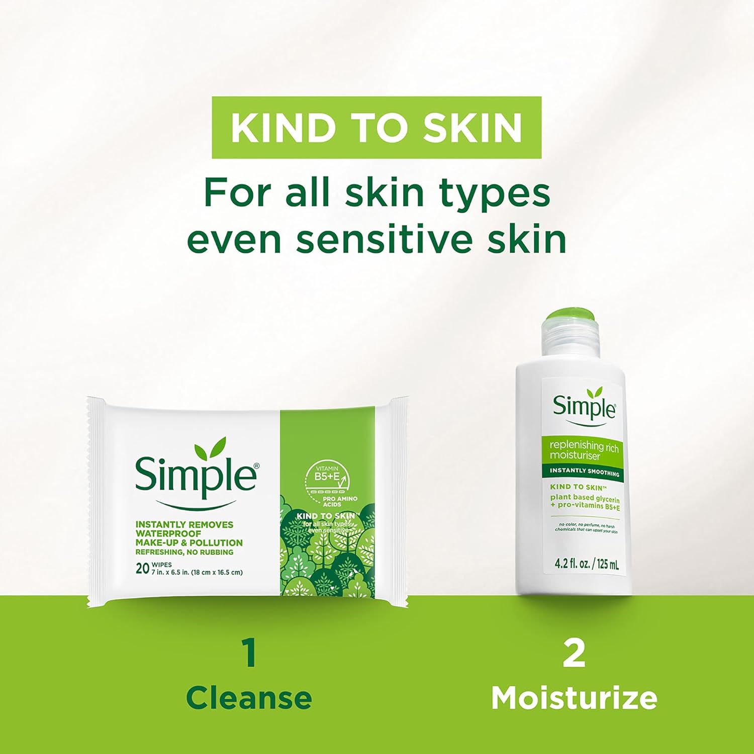 Simple Kind To Skin Micellar Makeup Remover Wipes - Face Wipes Instantly Remove Waterproof Makeup - Enriched with Vitamin B5 and E - Vegan - 6 pc