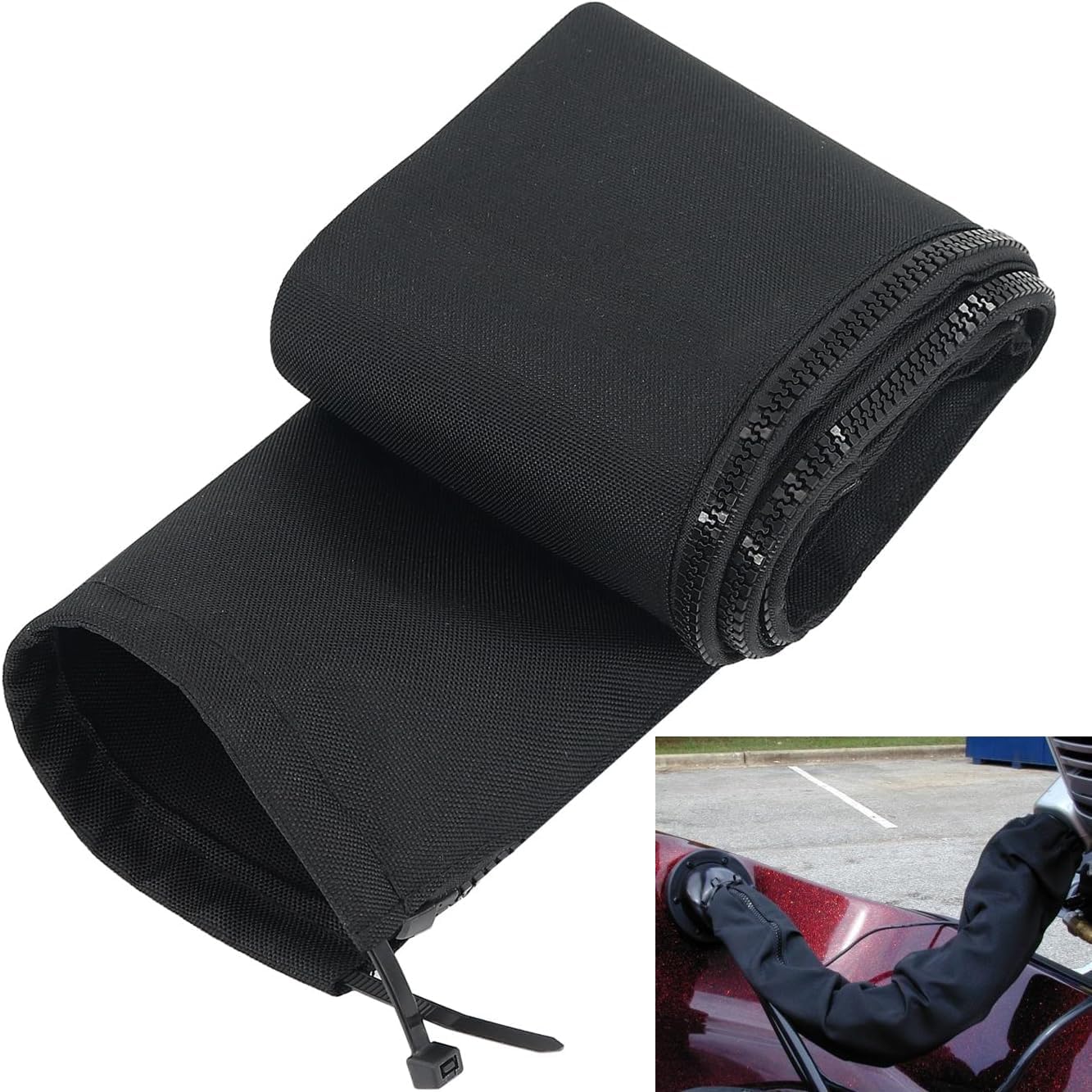 48'' Long Black Zippered Rigging Sleeve, ZRS-1-DP Casing, Trolling Motor Cable Organizer Sleeve with Zipper for Cover Wire and Extension Cords
