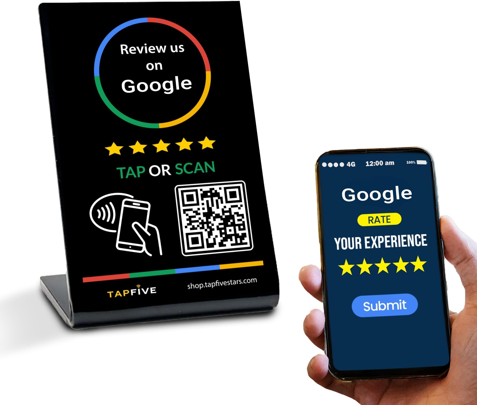 Google Review Stand by TapFive – Zappy Card NFC Tap & QR Code Sign for Restaurants, Salons, Retail & Front Desks | QR Code Stand | No Monthly Fees (Black, 1 Stand)