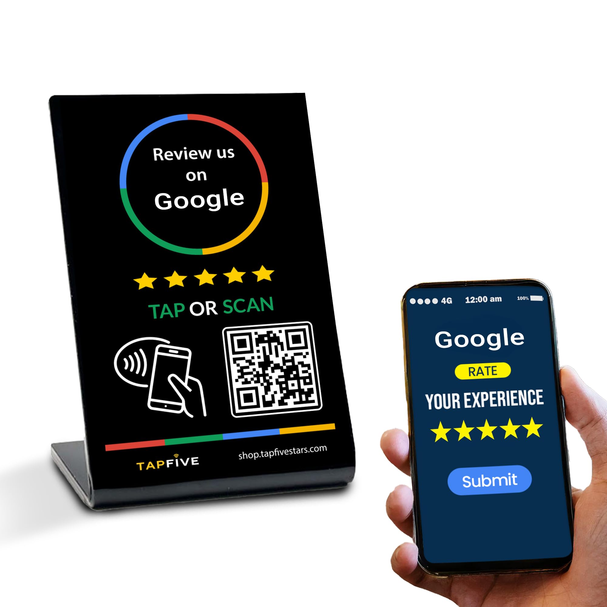 Tap Google Review Stand - Tap for Instant Reviews - All Phones Compatible - Reusable Smart Tap NFC & QR - Boost Business Reviews - Powered (1 Stand)
