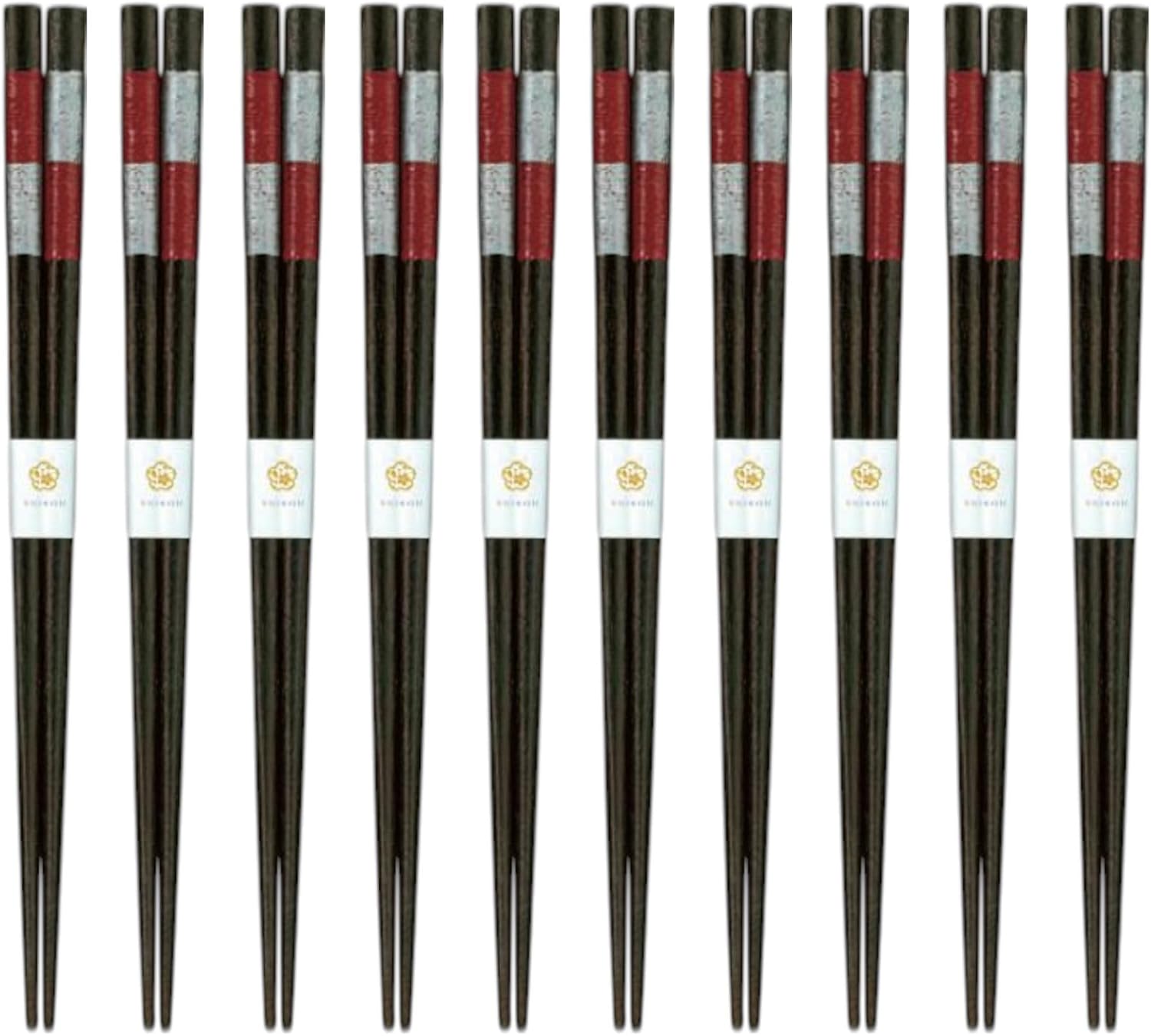 J-kitchens Chopsticks Set of 10 Pairs, Bento Picnics, Excursions, Sports Events, Guests, Entertaining, Wooden, Thick, Aged, Red, 9.1 inches (23.0 cm), Dishwasher Safe, Made in Japan