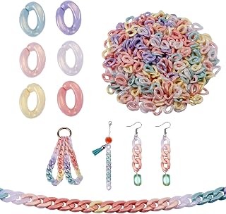 BEEFLYING 1200Pcs Acrylic Linking Rings C Chain Spray Painted Rubberized Style Quick Link Connectors for Curb Chain Making Twist Chains Necklace Bracelet Earring Jewelry Making
