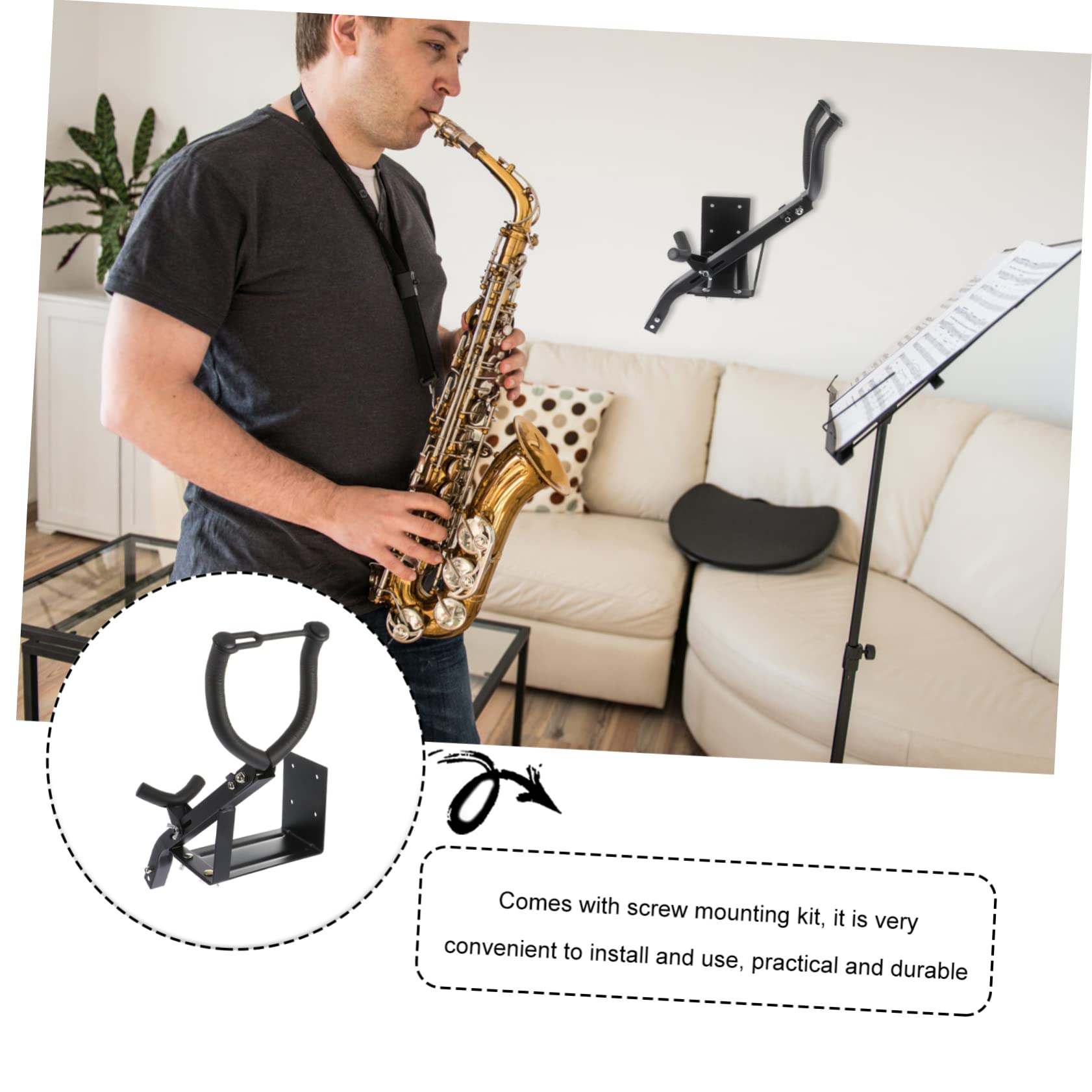 Hemoton Saxophone Stand for Alto Sax Musical Instrument Stand Saxophone Support Bracket Black