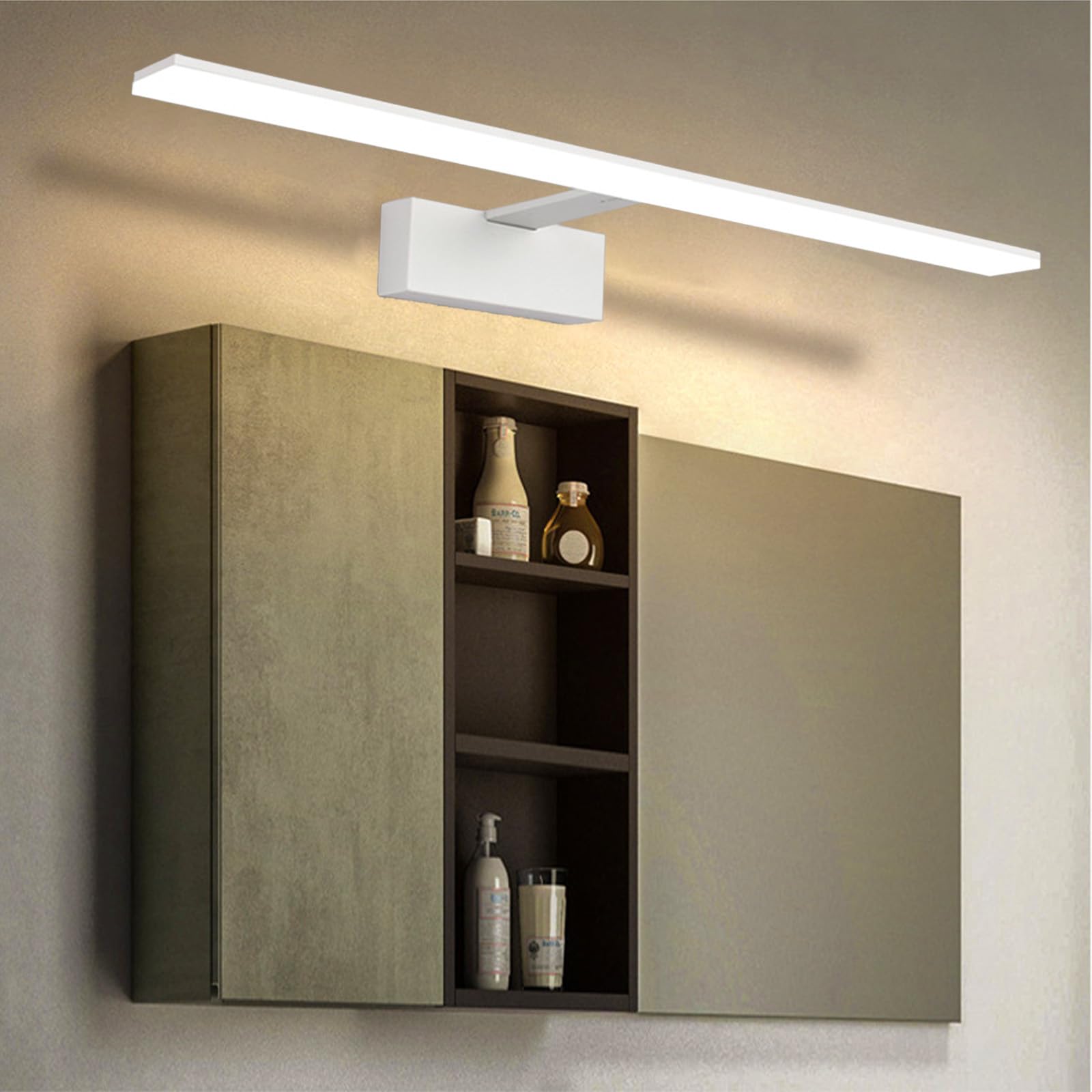 LED Spiegelleuchte Bad Wandleuchten Modern Minimalistisch Bildbeleuchtung Wandbeleuchtung Metall Wasserdicht Wandleuchte für Schminktisch Wohnzimmer Schlafzimmer (Weiß Warmes Licht,62cm)