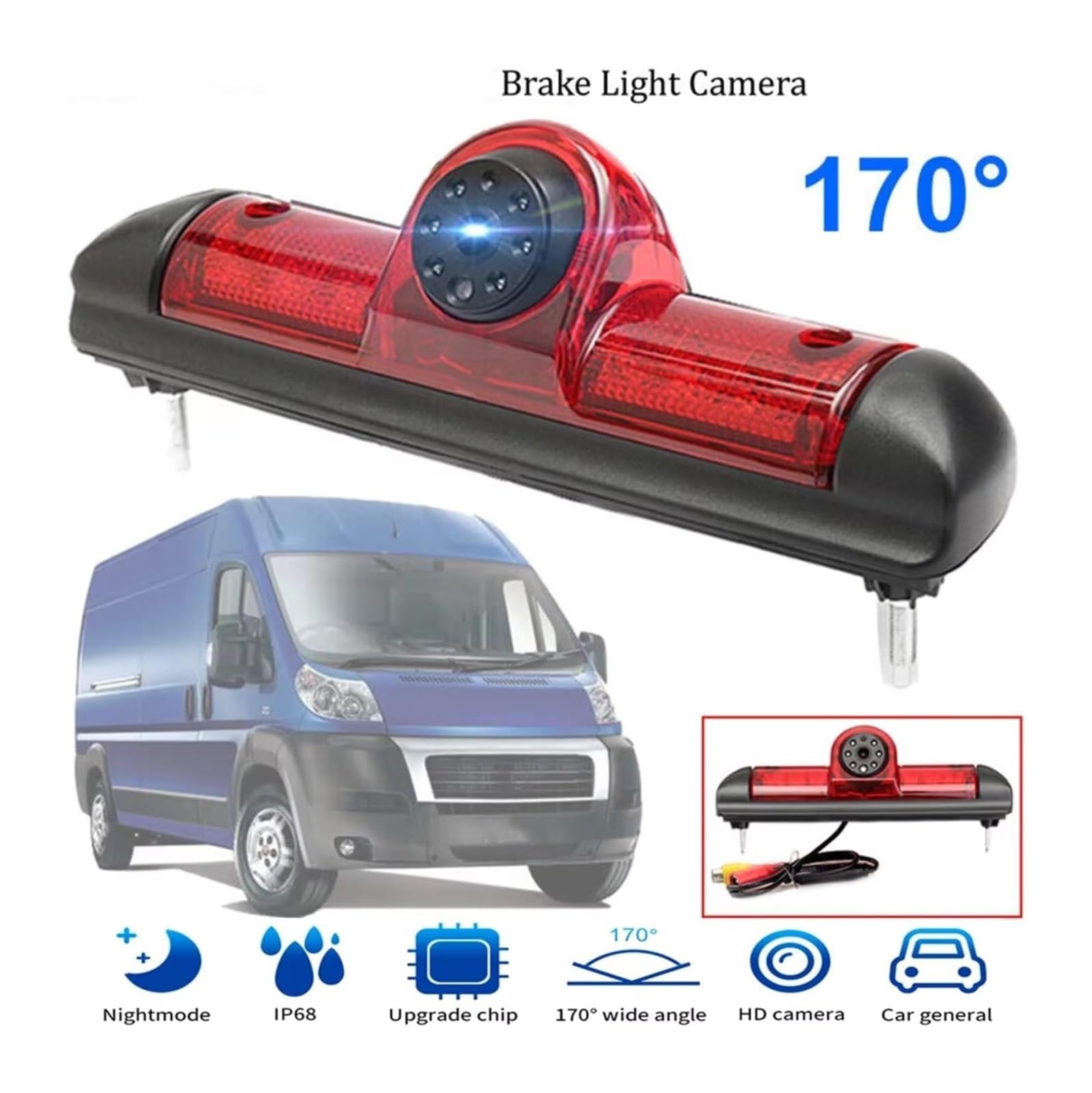 para Fiat para Ducato 2006-2017 Cámara De Visión Trasera Impermeable 170 Grados Tercera Luz Freno Nocturna 12 V Cámara de Respaldo