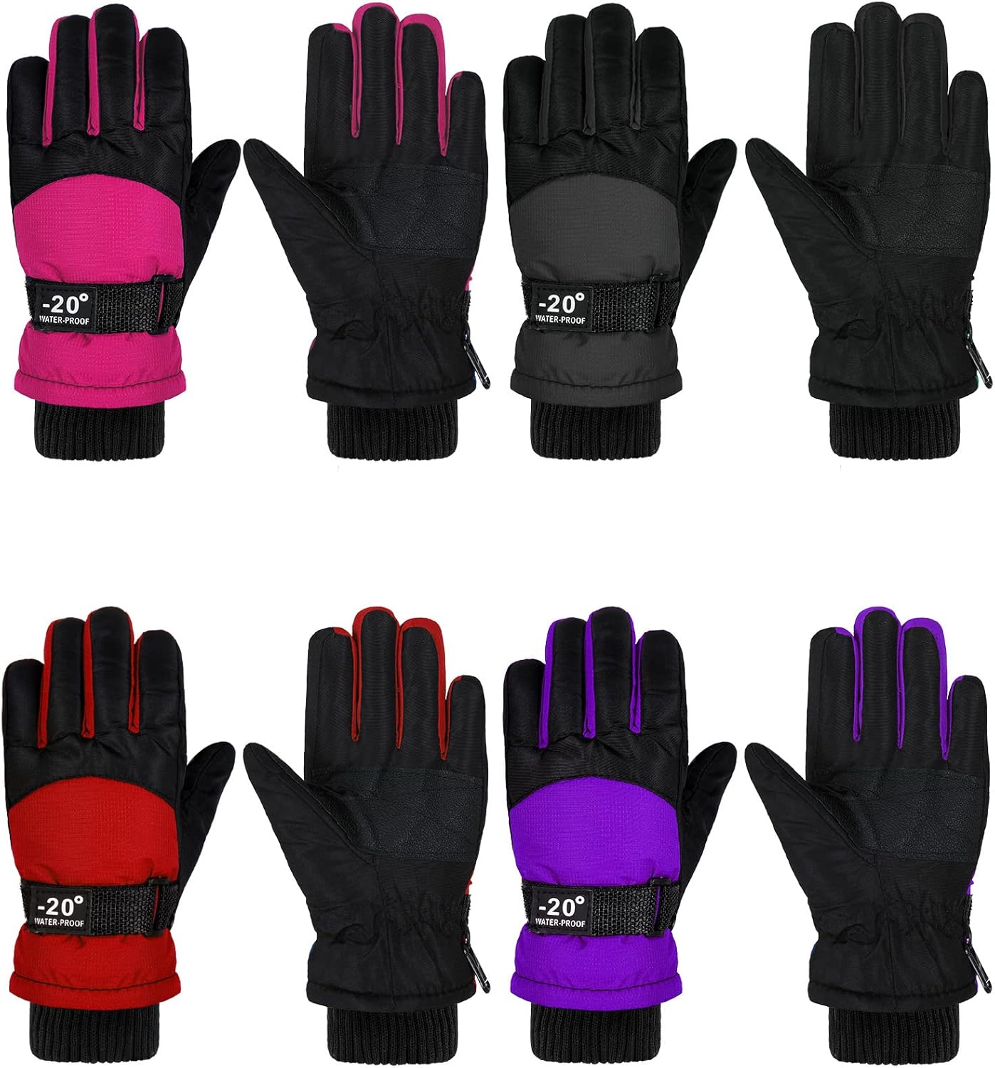 Hicarer 4 Pairs Winter Gloves for Kids Waterproof Snow Ski Gloves Girls Boys Warm Unisex Youth Clothes for Cold Weather