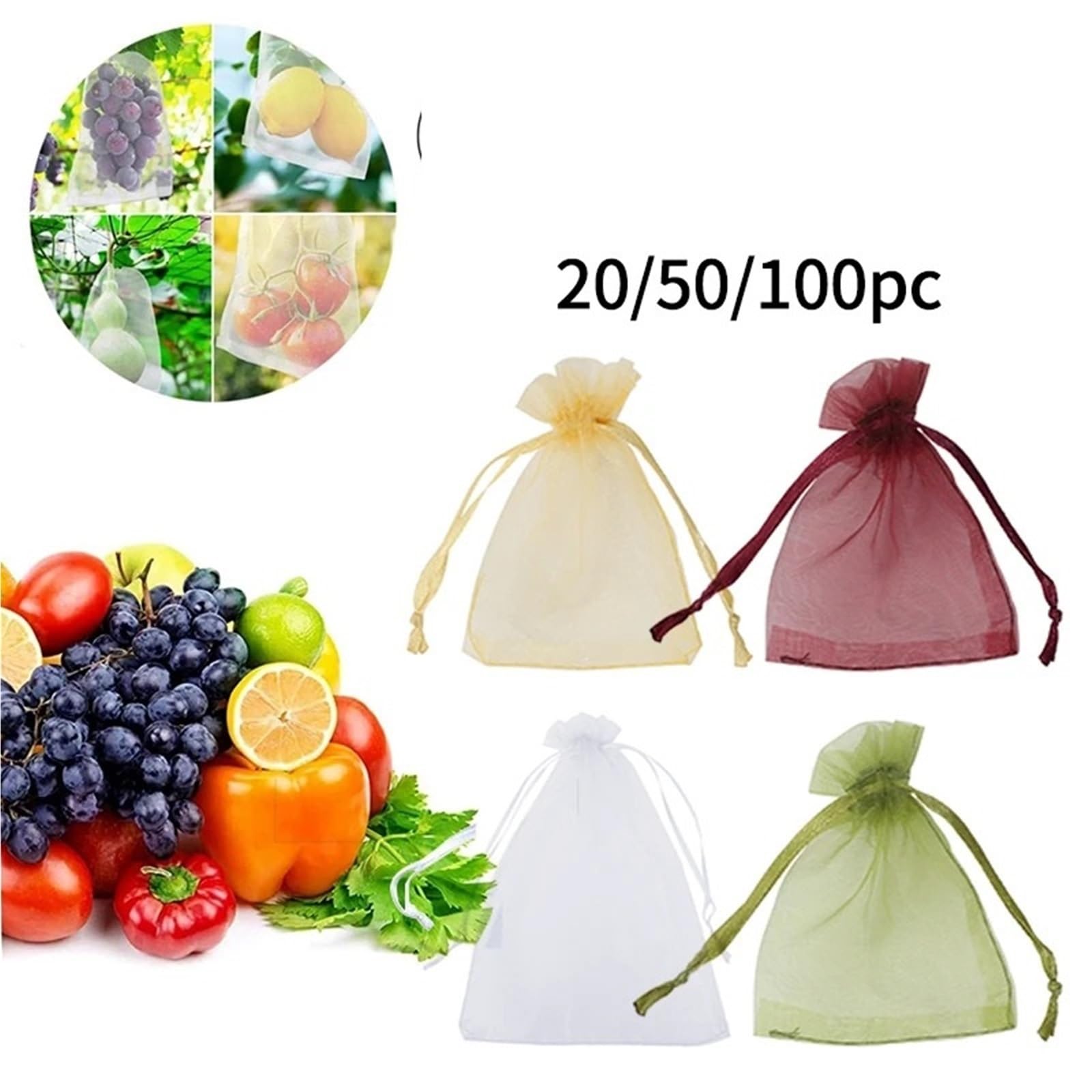 Bolsas para guardar fruta, Bolsas De Cultivo for Frutas Y Verduras, Blanco Verde, 30x20cm 20x15cm(Green-30x20cm,50pc)