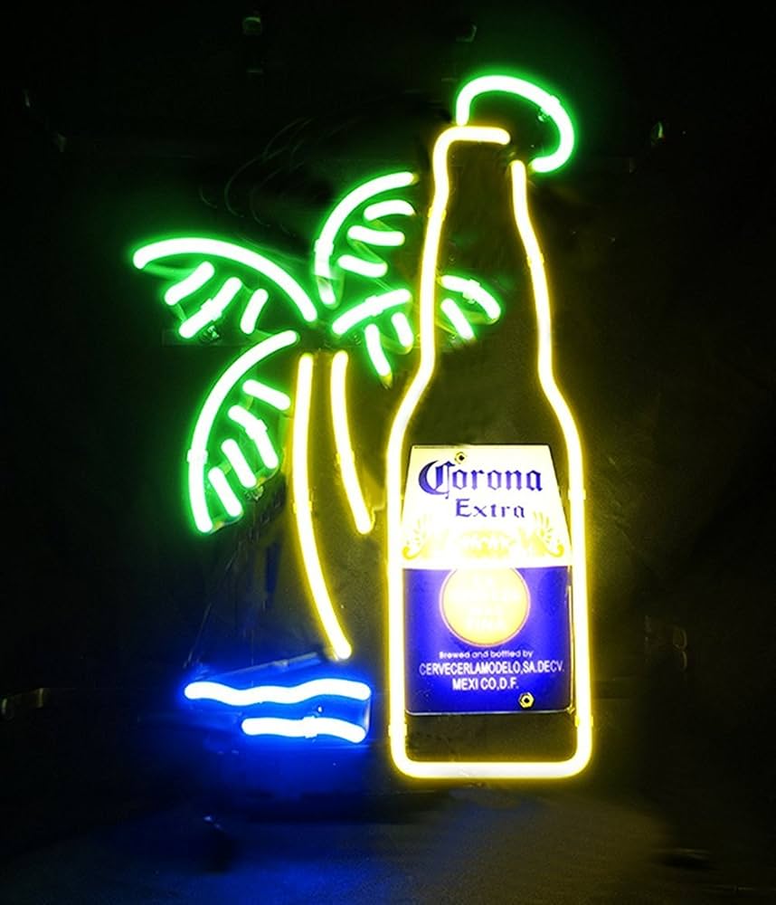 Urby Corona Extra Bottle Palm Tree Real Glass Neon Light Sign Home
