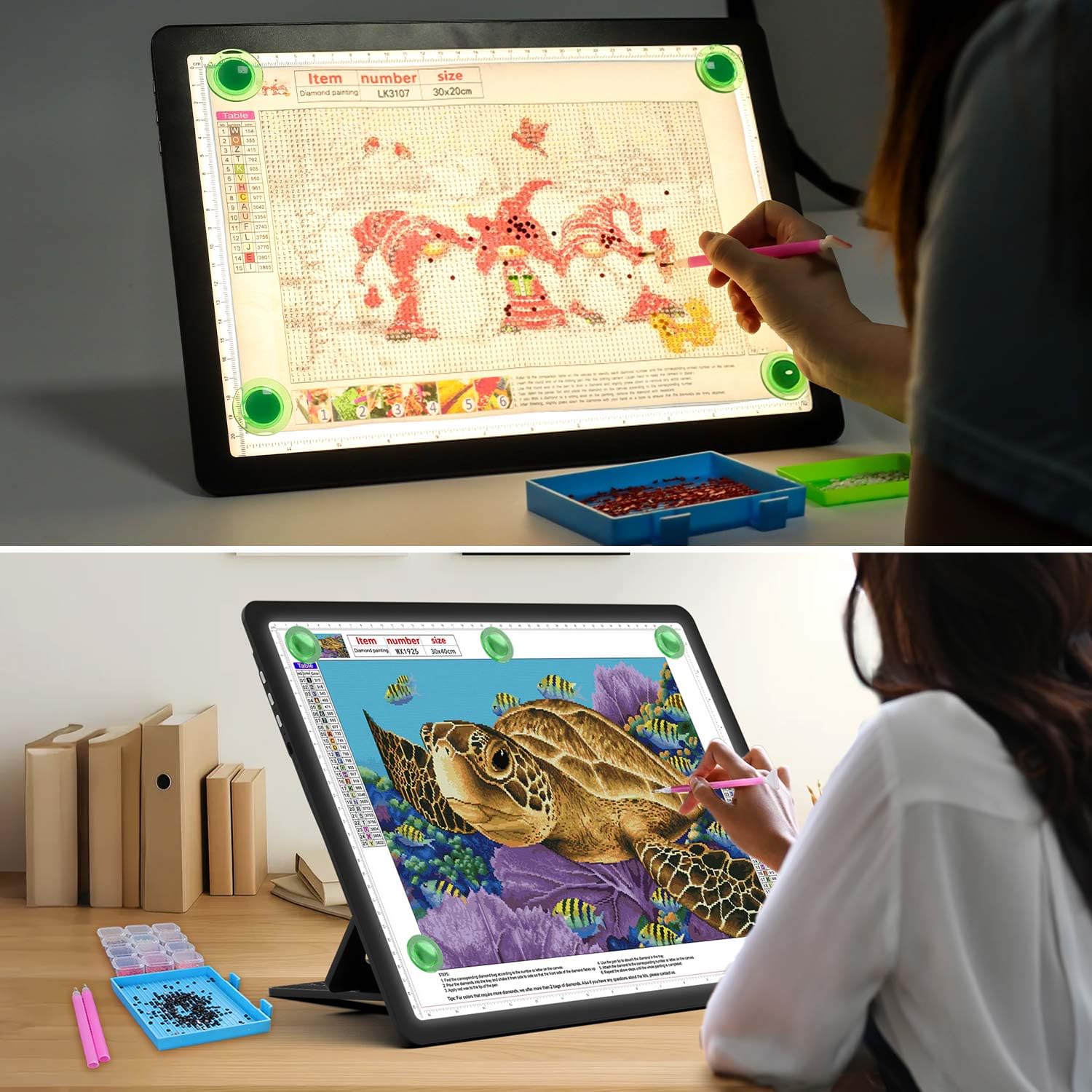 Zocelight wiederaufladbares A4 Leuchttisch mit integriertem Ständer & Tasche, Superheller magnetischer light box mit physischen Tasten,Lichtkasten für diamond painting, Leuchtplatte für Skizzieren