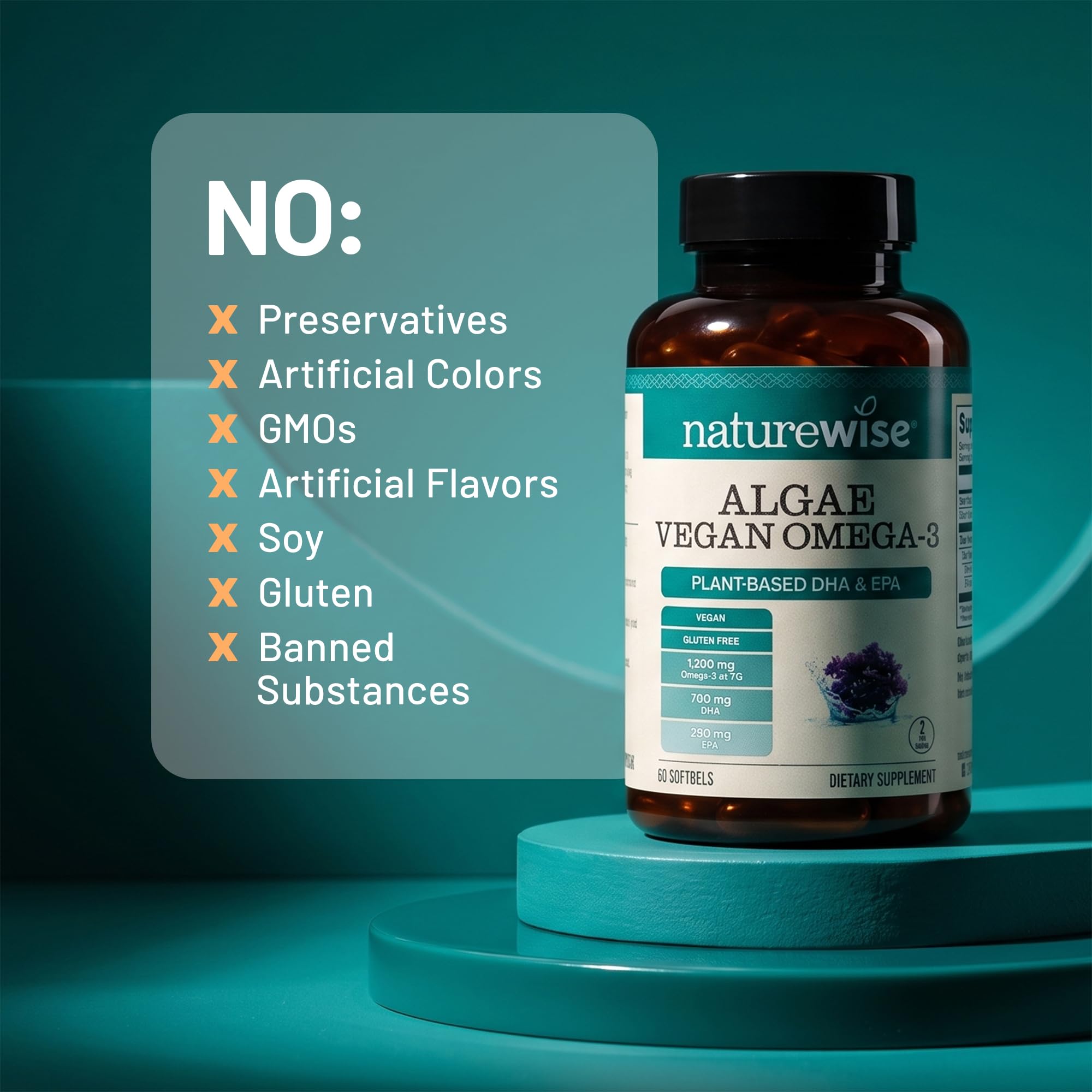 NatureWise Vegan Algae Omega-3-1458mg Algae Oil - with Plant-Based 700mg DHA & 280mg EPA - Carrageenan Free - Lemon ScentCert Included - Non-GMO - USA Manufactured - 60 Softgels[30-Day Supply] — Amazon image 9