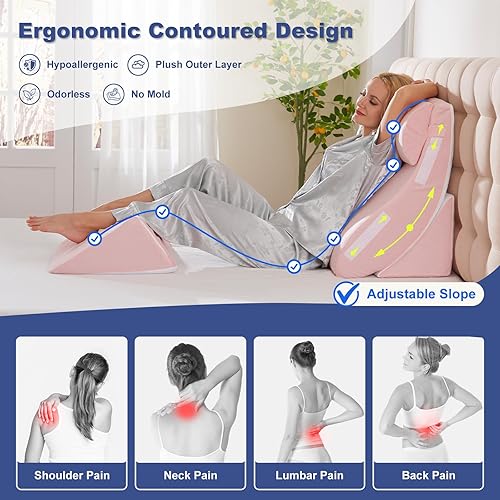 Miniatura 3 de Juego de 4 almohadas ortopédicas de cuña para recuperación poscirugía, almohadas ajustables de espuma viscoelástica para alivio del dolor de