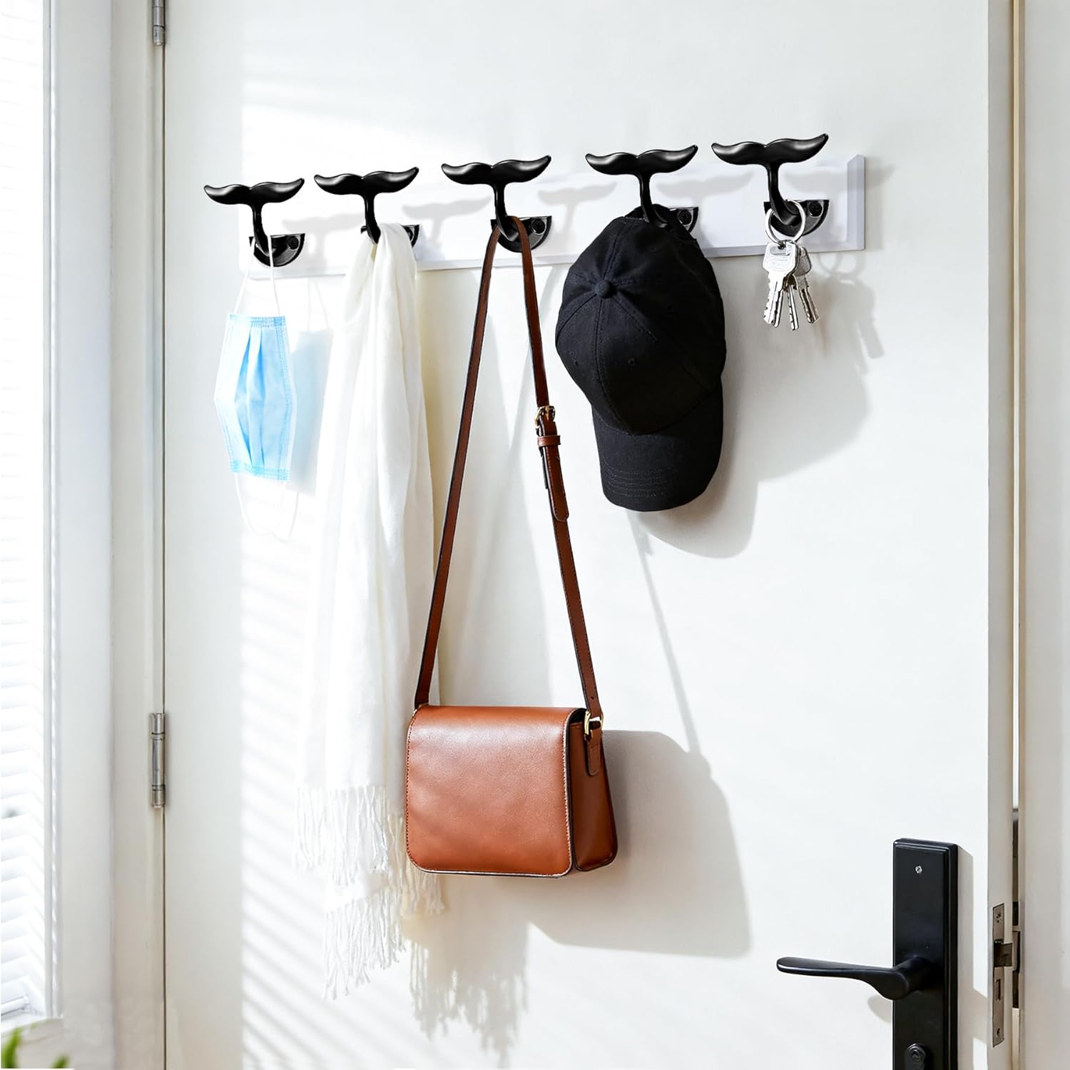 Black Whale Tail Wall Hooks (Set of 5), Heavy Duty, Wall Mounted, Decorative Wall Hooks Used for Hanging Coats, Towel, Robe, Wardrobe/Bathrooms, Ocean Nautical Home Decoration - Image 6