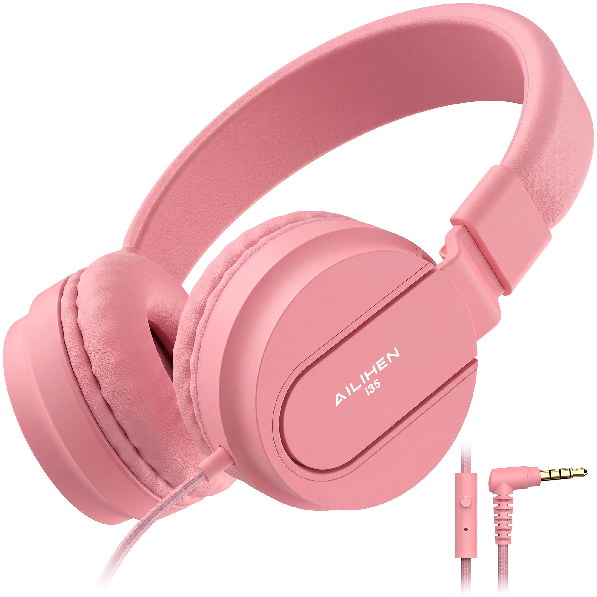 AILIHEN I35 Kids Headphones for School with Mic, 93dB Volume Limited, Pink