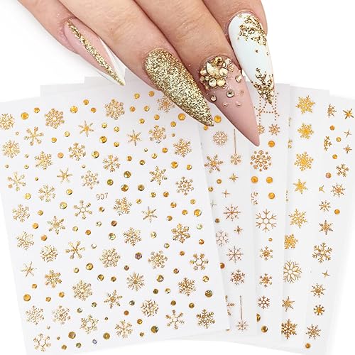 Miniatura 4 de 12 hojas de calcomanías de arte de uñas de copo de nieve de Navidad, suministros de uñas doradas, calcomanías de uñas de copo de nieve, copos de