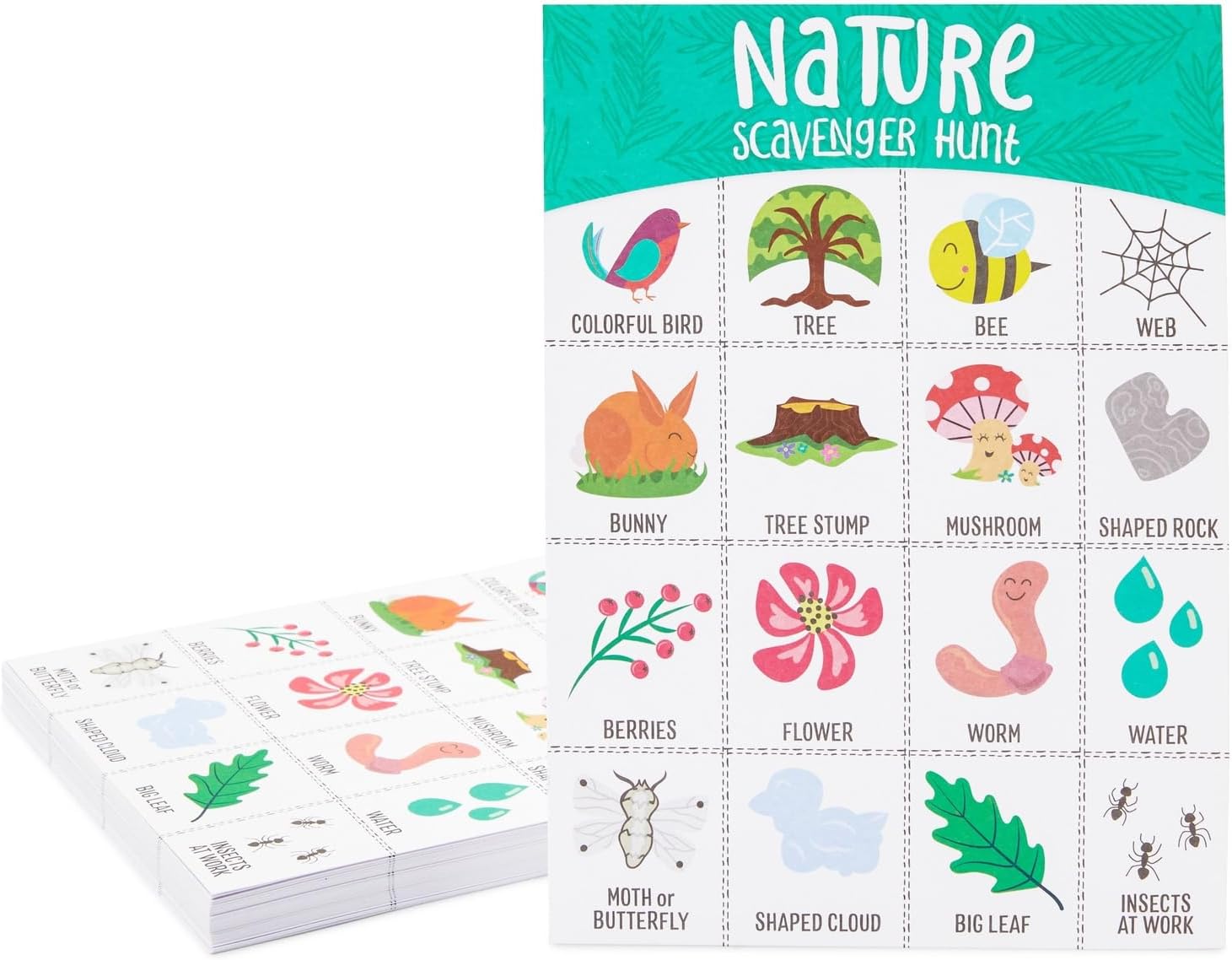 Juvale 50 Pack Nature Scavenger Hunt Cards for Kids Outdoor, Find and Seek Camping Game Sheets
