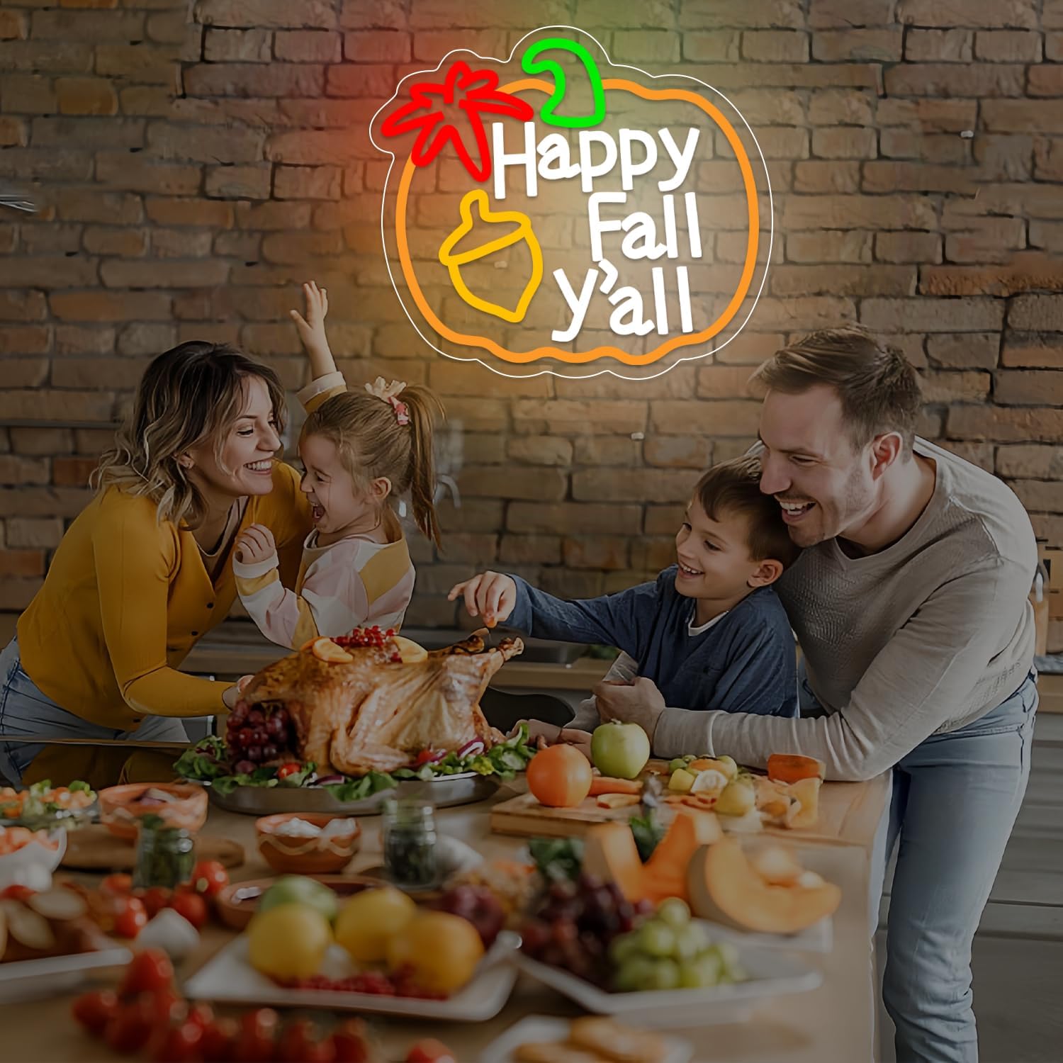 Happy Fall Y'all Neon Sign,Thanksgiving Pumpkin Neon Sign Thanksgiving LED Neon Light Sign Thanksgiving Decorations for Autumn Room Bedroom Table Wall Decor Kids Holiday Gift USB Powered - Image 4